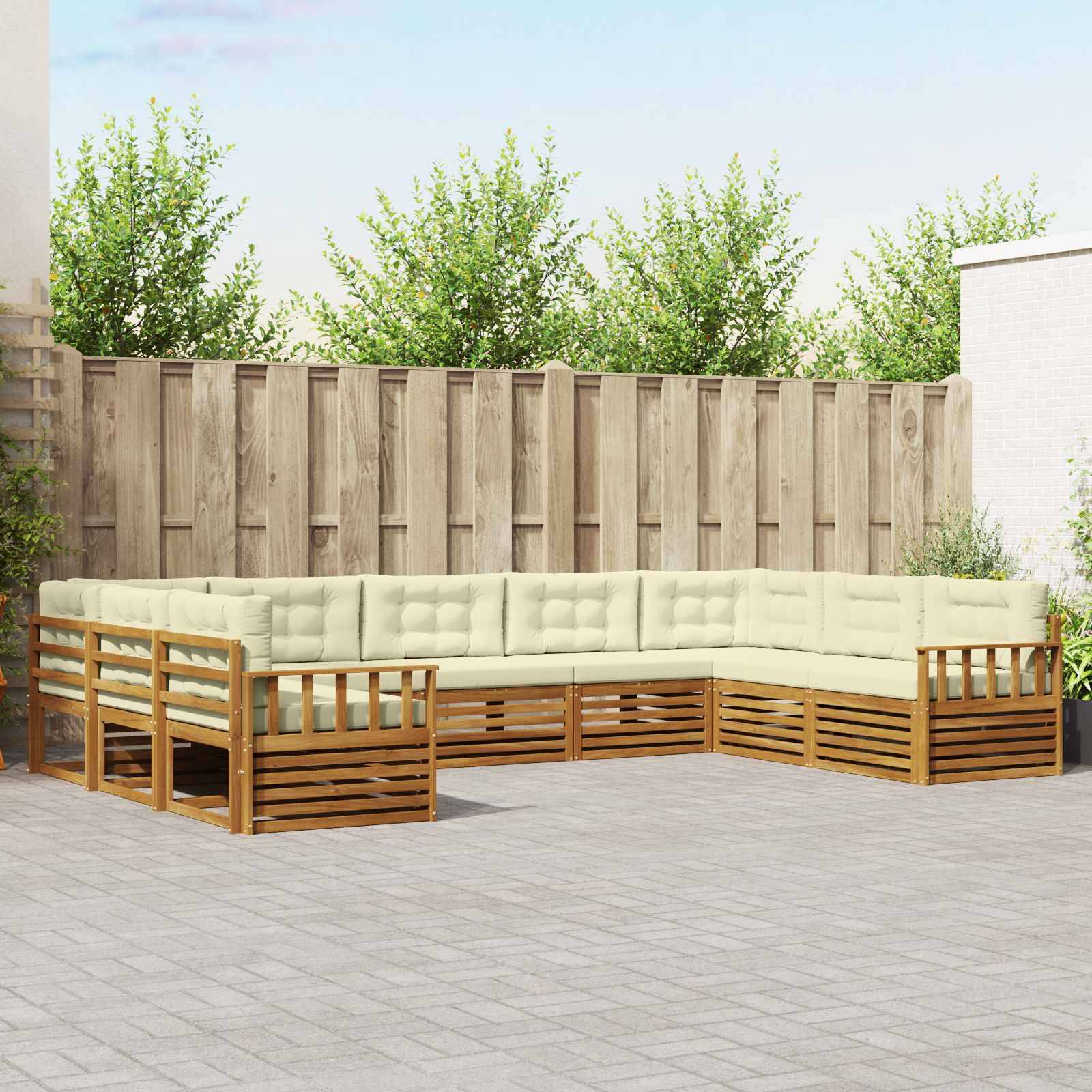 vidaXL Outdoor-Sofagarnitur 9 pcs Natur und Creme Massivholz Akazie