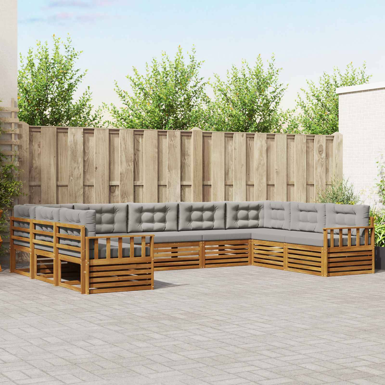 vidaXL Outdoor-Sofagarnitur mit Kissen 9 pcs Natürlich und Hellgrau