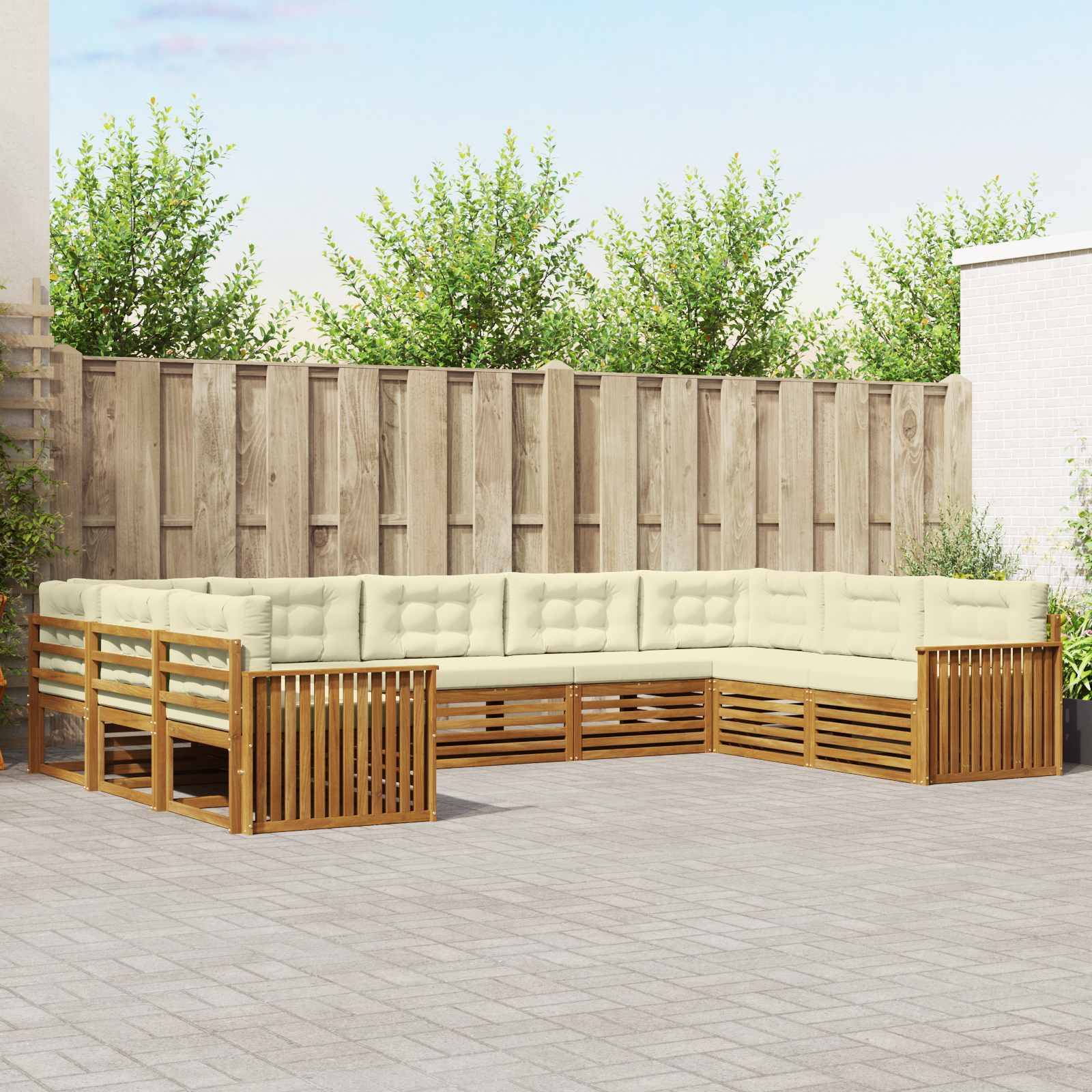 vidaXL Outdoor-Sofagarnitur 9 pcs Natur und Creme Massivholz Akazie