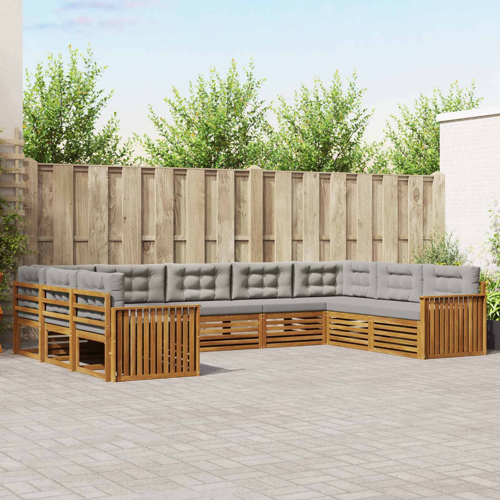 vidaXL Outdoor-Sofagarnitur mit Kissen 9 pcs Natürlich und Hellgrau