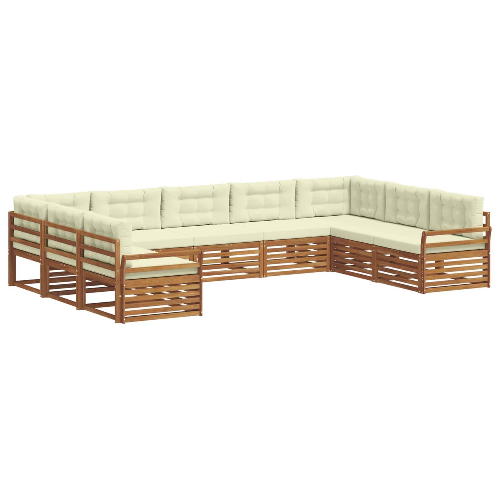 vidaXL Outdoor-Sofagarnitur 9 pcs Natur und Creme Massivholz Akazie
