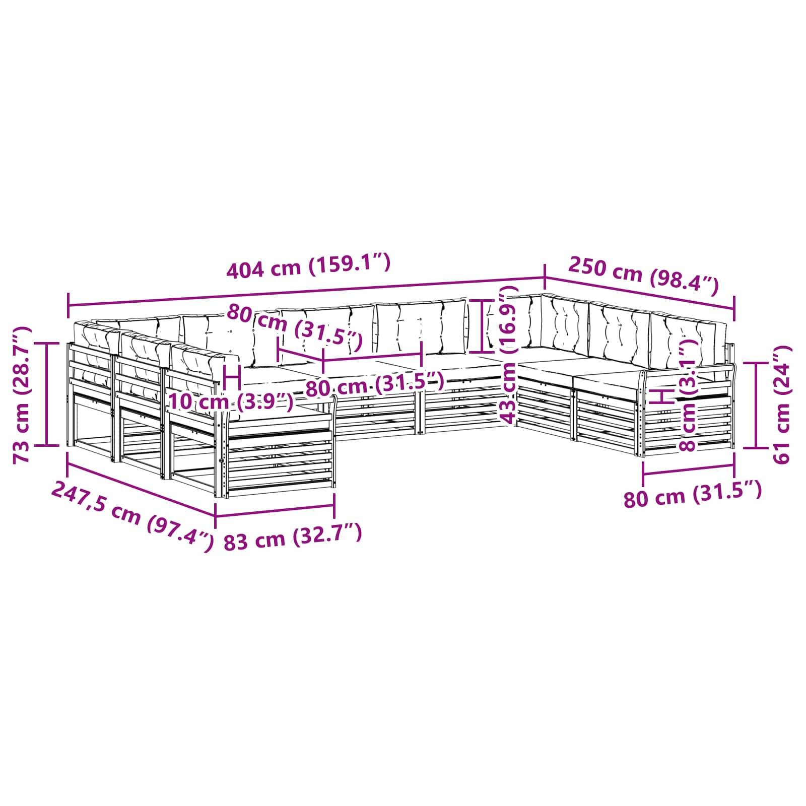 vidaXL Outdoor-Sofagarnitur 9 pcs Weiß und Creme Massivholz Akazie