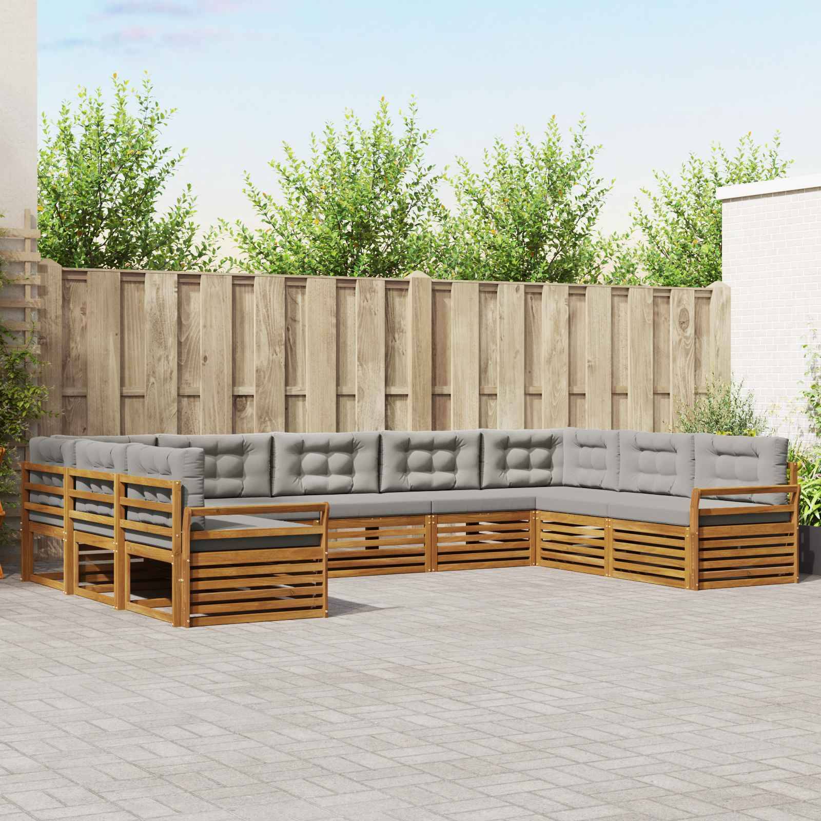 vidaXL Outdoor-Sofagarnitur mit Kissen 9 pcs Natürlich und Hellgrau
