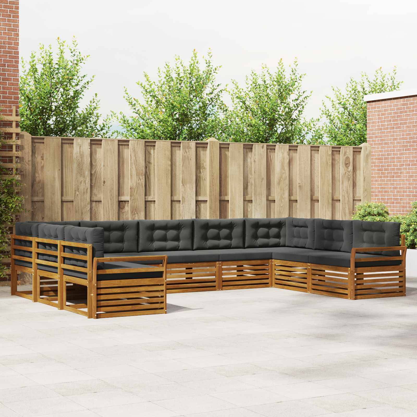 vidaXL Outdoor-Sofagarnitur mit Kissen 9 pcs Natur und Anthrazit