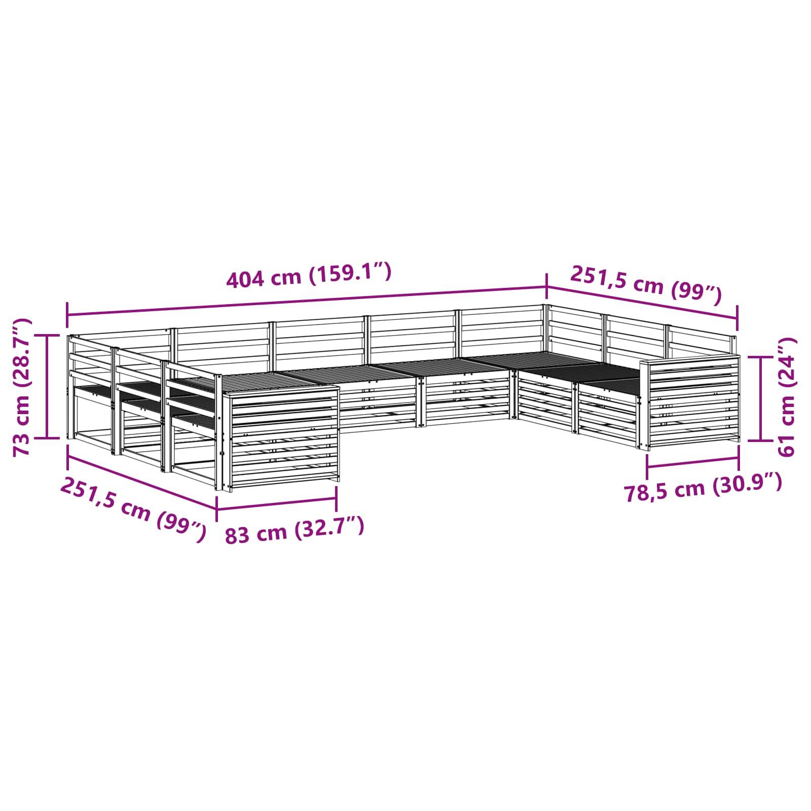 vidaXL Sofagarnituren 9 pcs Natur Massivholz Akazie