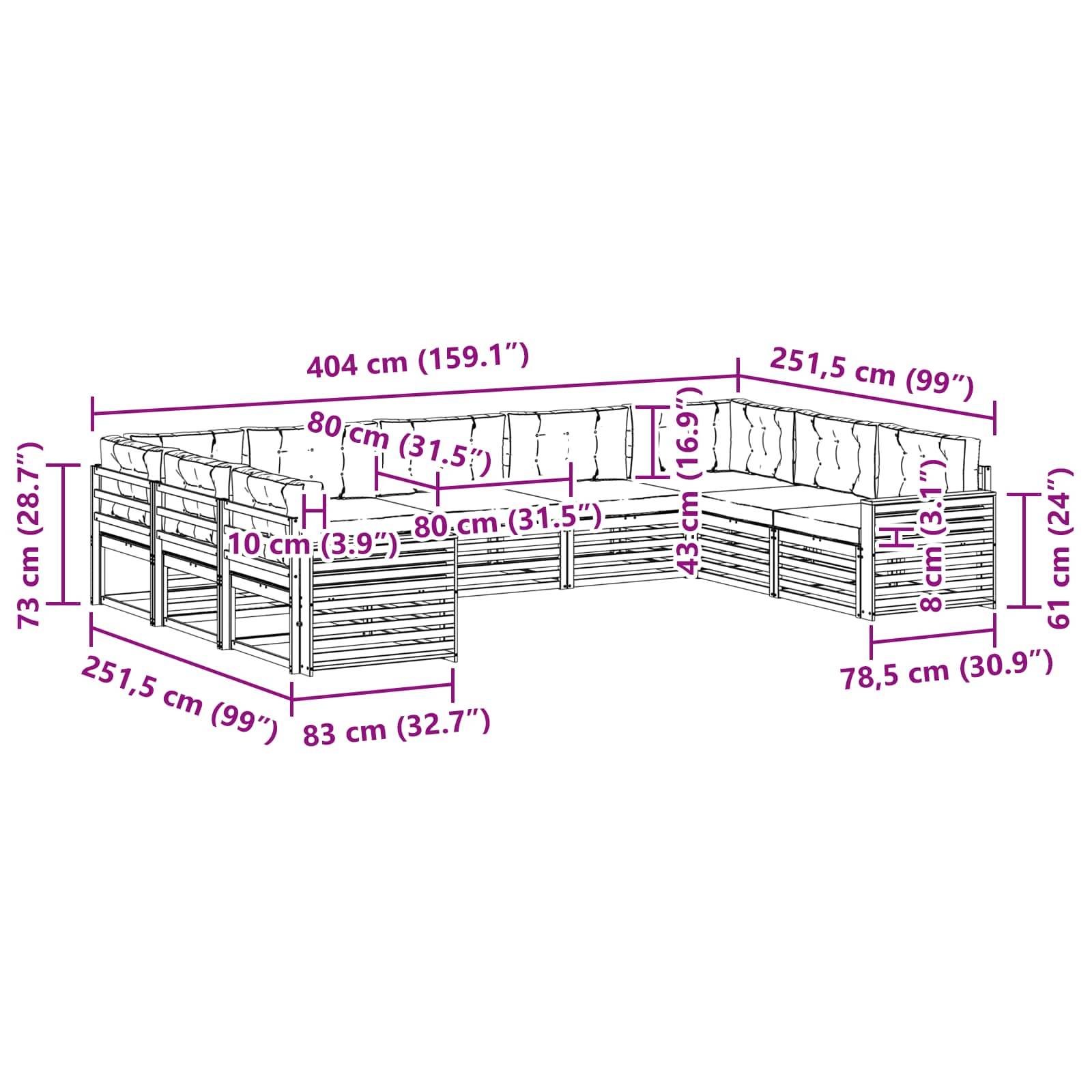 vidaXL Outdoor-Sofagarnitur 9 pcs Weiß und Creme Massivholz Akazie