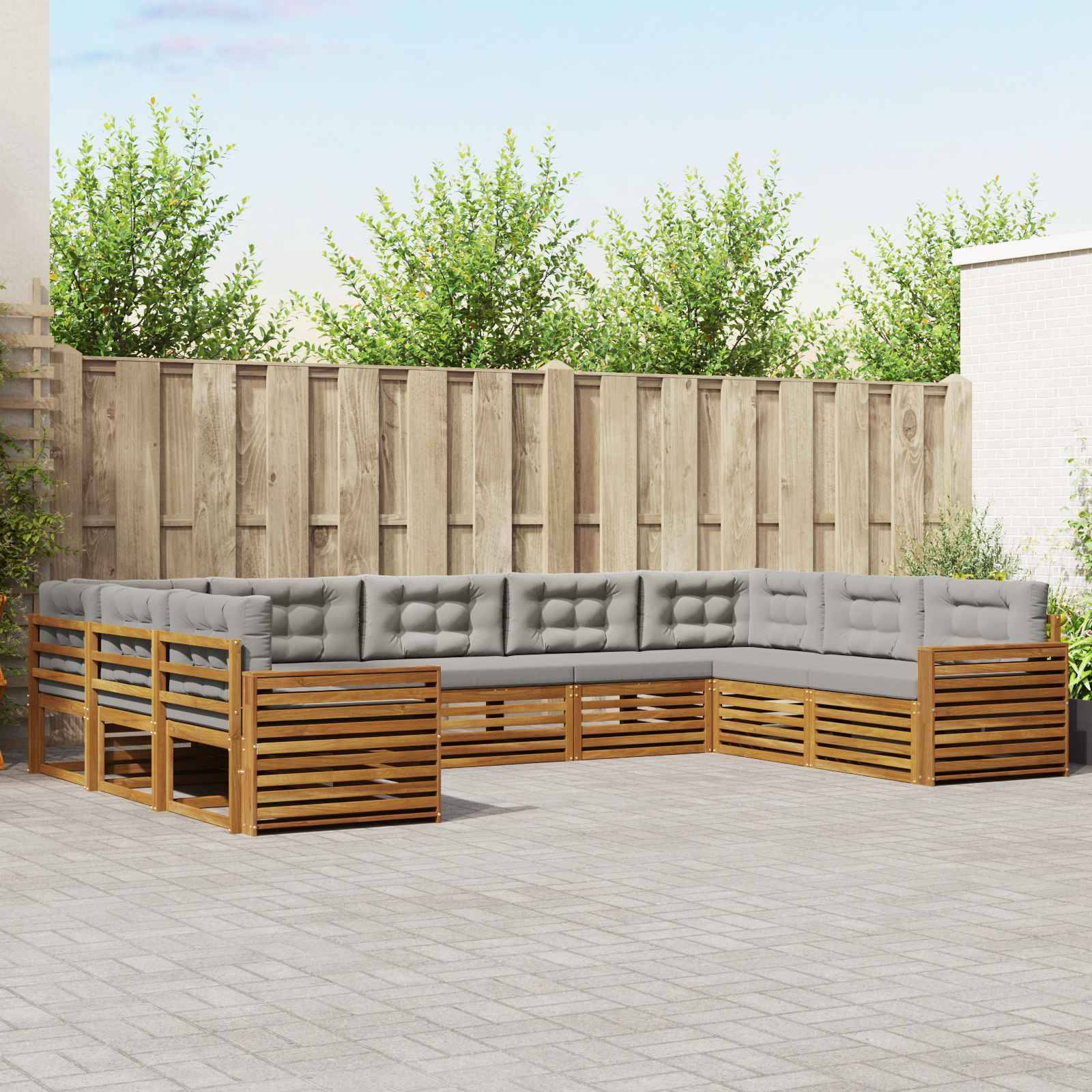 vidaXL Outdoor-Sofagarnitur mit Kissen 9 pcs Natürlich und Hellgrau