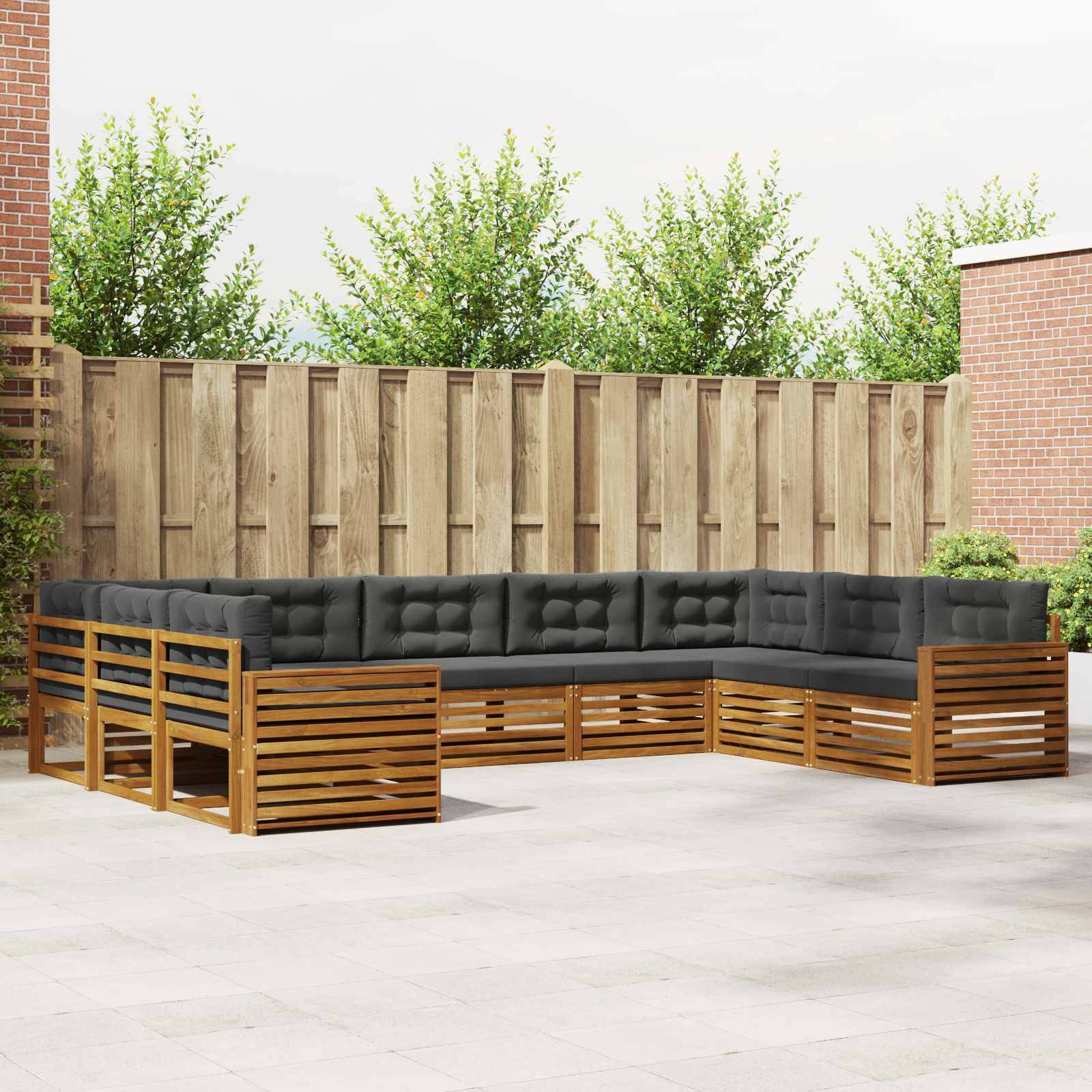 vidaXL Outdoor-Sofagarnitur mit Kissen 9 pcs Natur und Anthrazit