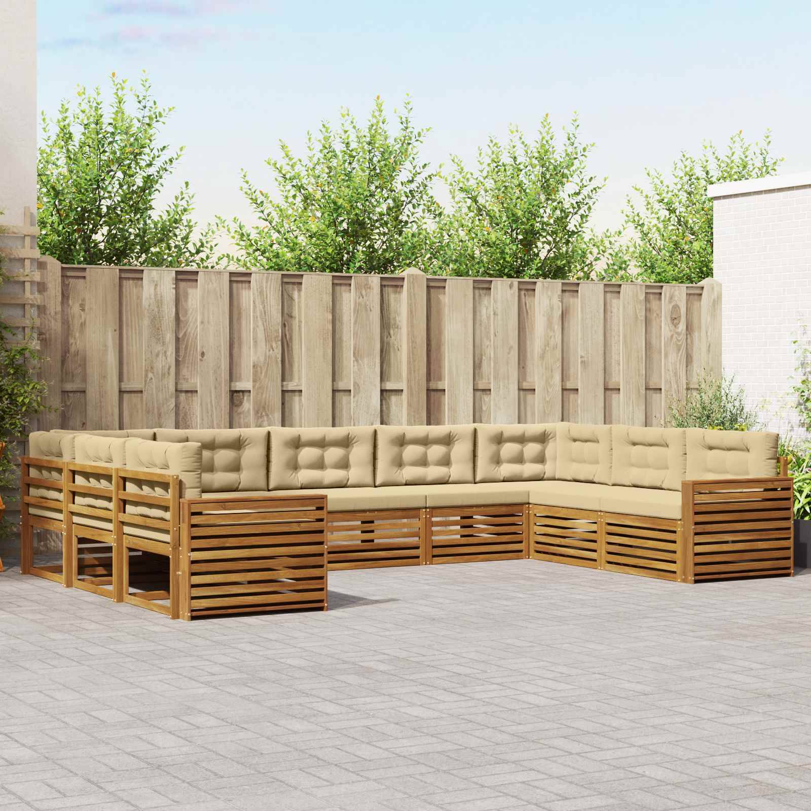 vidaXL Outdoor-Sofagarnitur 9 pcs Natur und Beige Massivholz Akazie