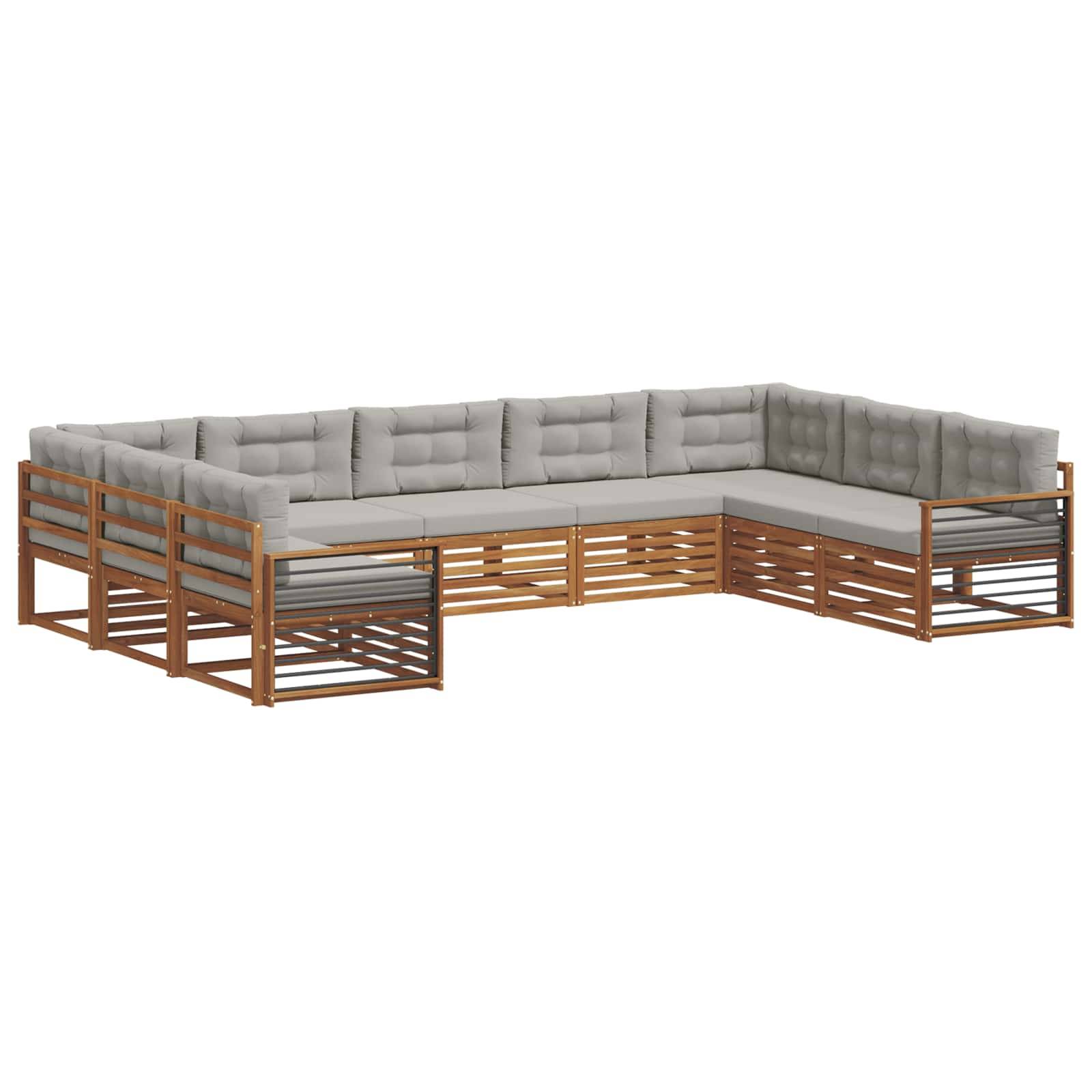 vidaXL Outdoor-Sofagarnitur mit Kissen 9 pcs Natürlich und Hellgrau