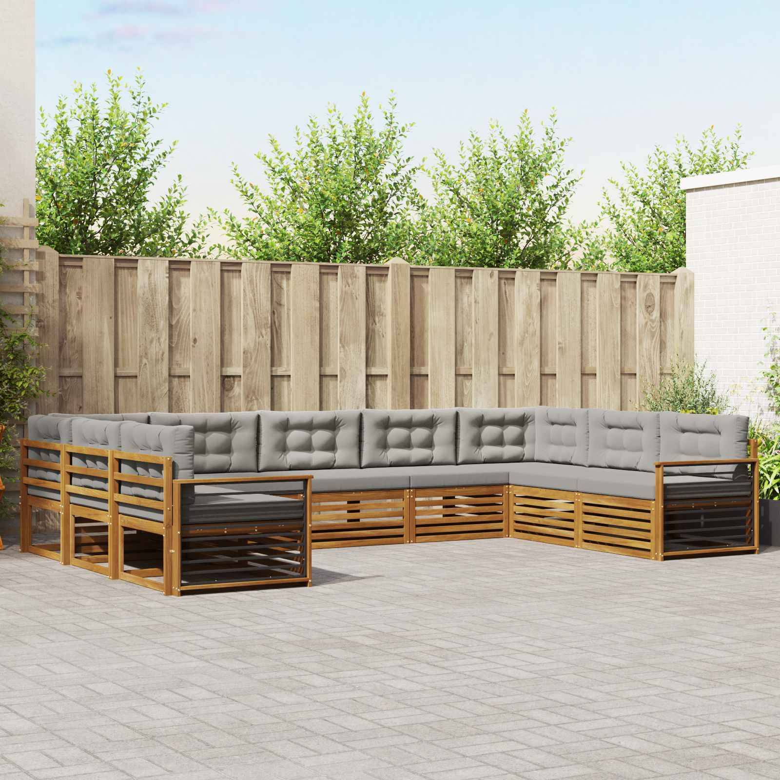 vidaXL Outdoor-Sofagarnitur mit Kissen 9 pcs Natürlich und Hellgrau