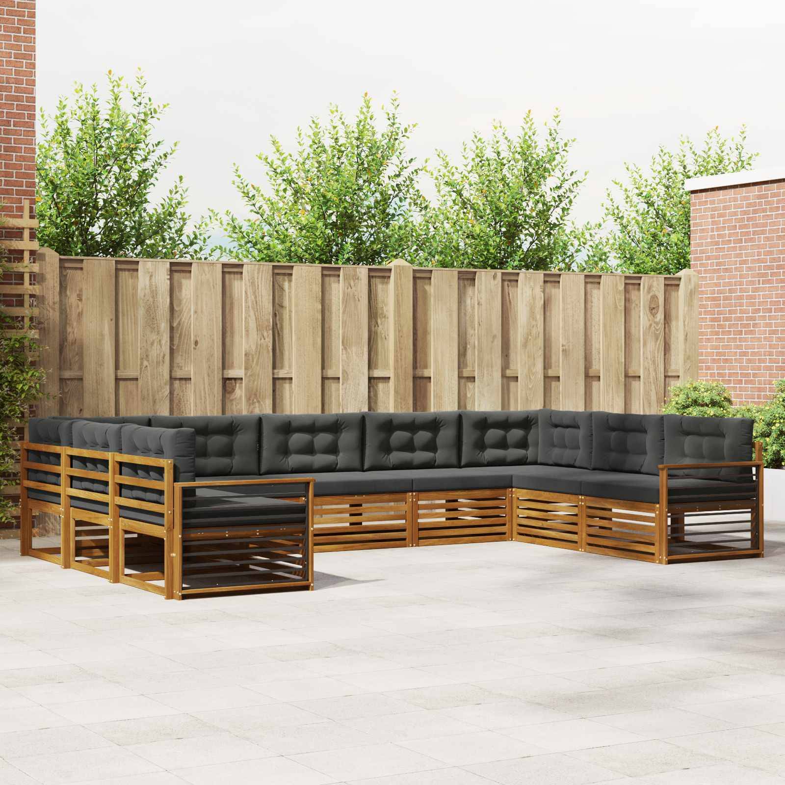 vidaXL Outdoor-Sofagarnitur mit Kissen 9 pcs Natur und Anthrazit