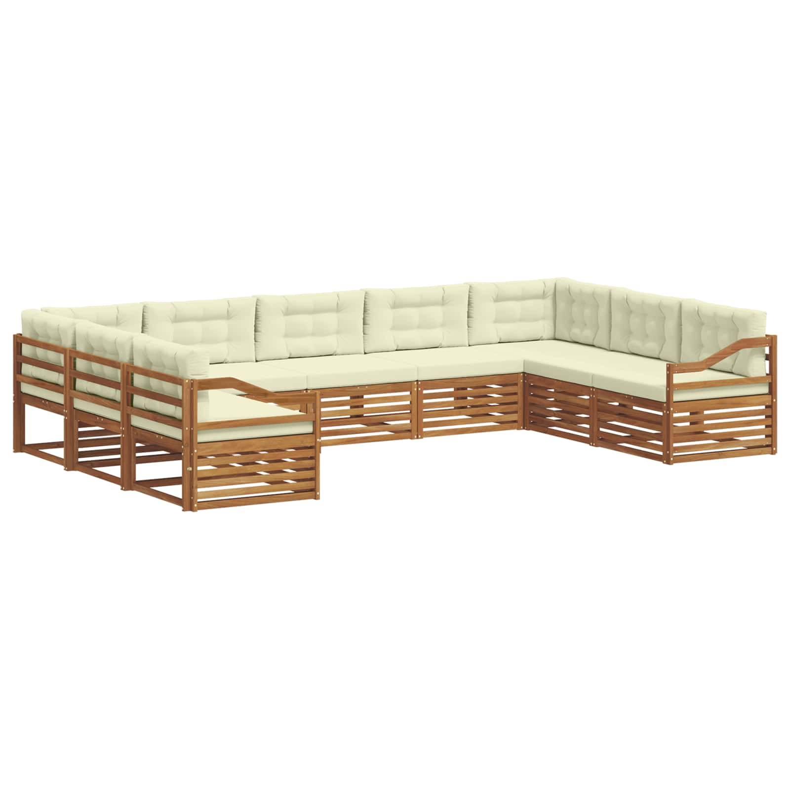 vidaXL Outdoor-Sofagarnitur 9 pcs Natur und Creme Massivholz Akazie