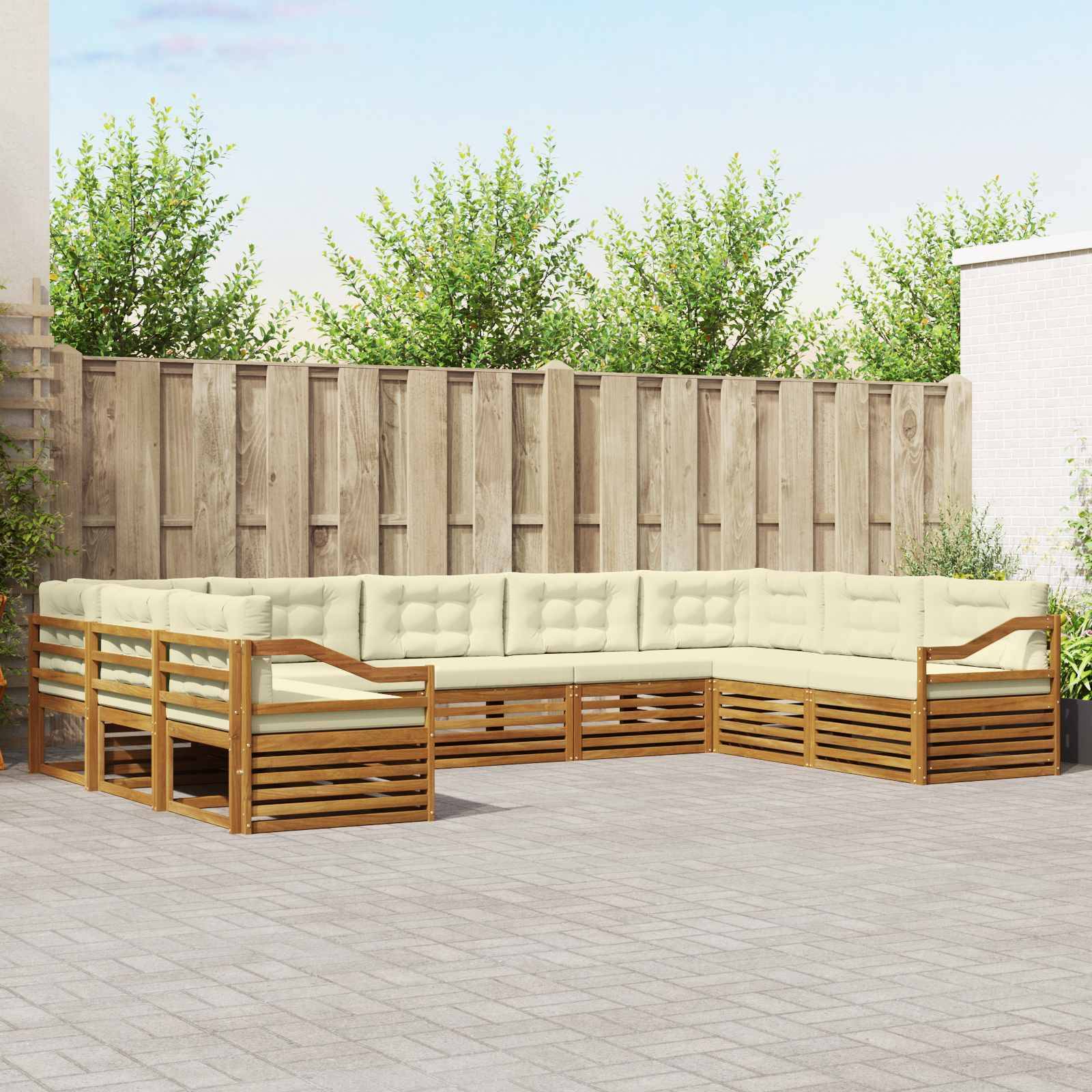 vidaXL Outdoor-Sofagarnitur 9 pcs Natur und Creme Massivholz Akazie
