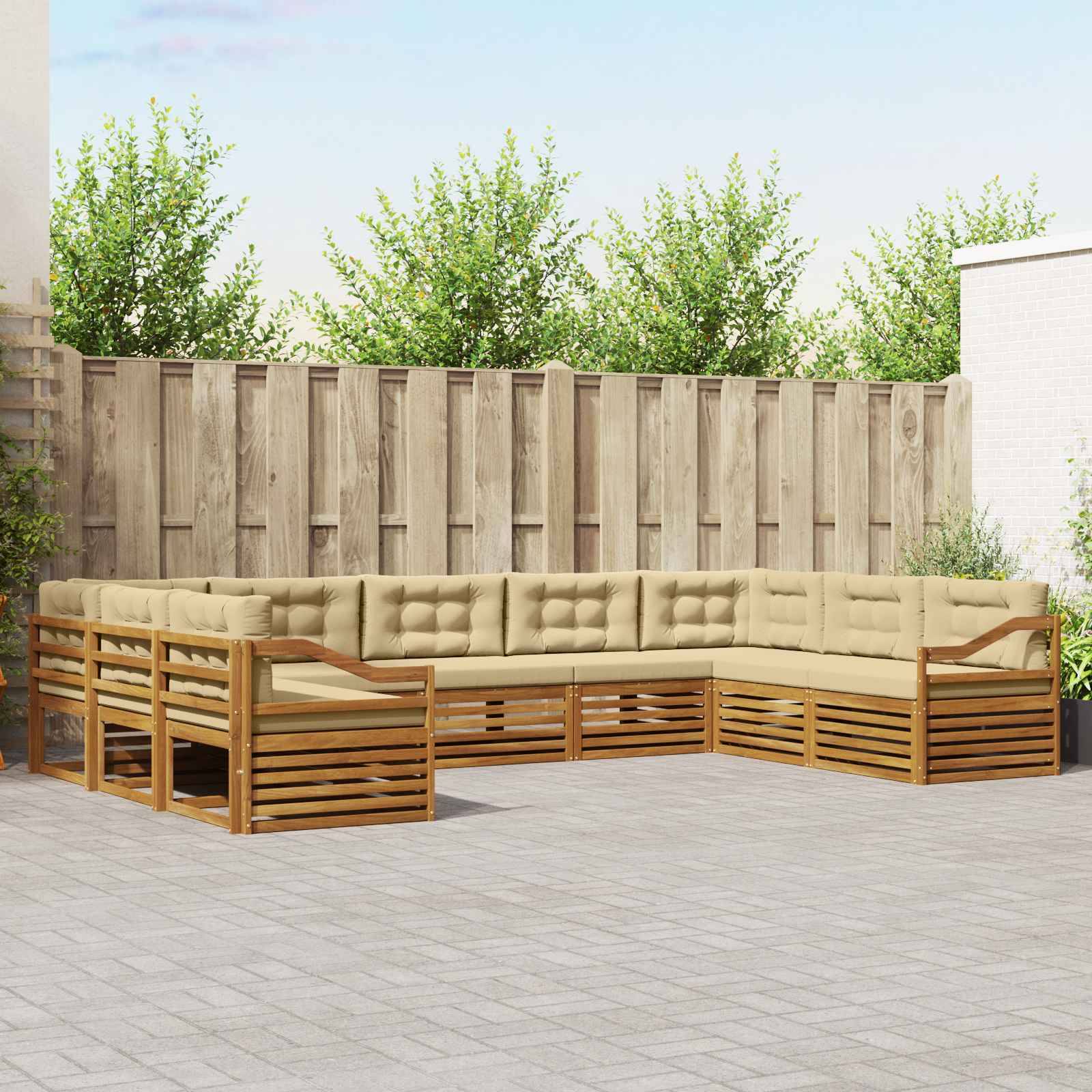 vidaXL Outdoor-Sofagarnitur 9 pcs Natur und Beige Massivholz Akazie