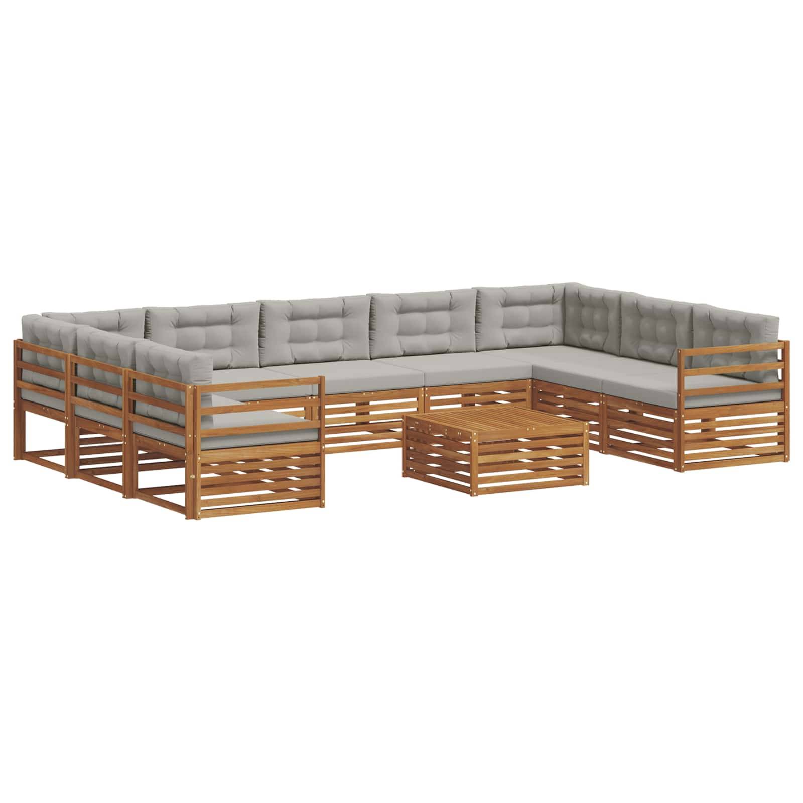 vidaXL Outdoor-Sofagarnitur mit Kissen 10 pcs Natürlich und Hellgrau