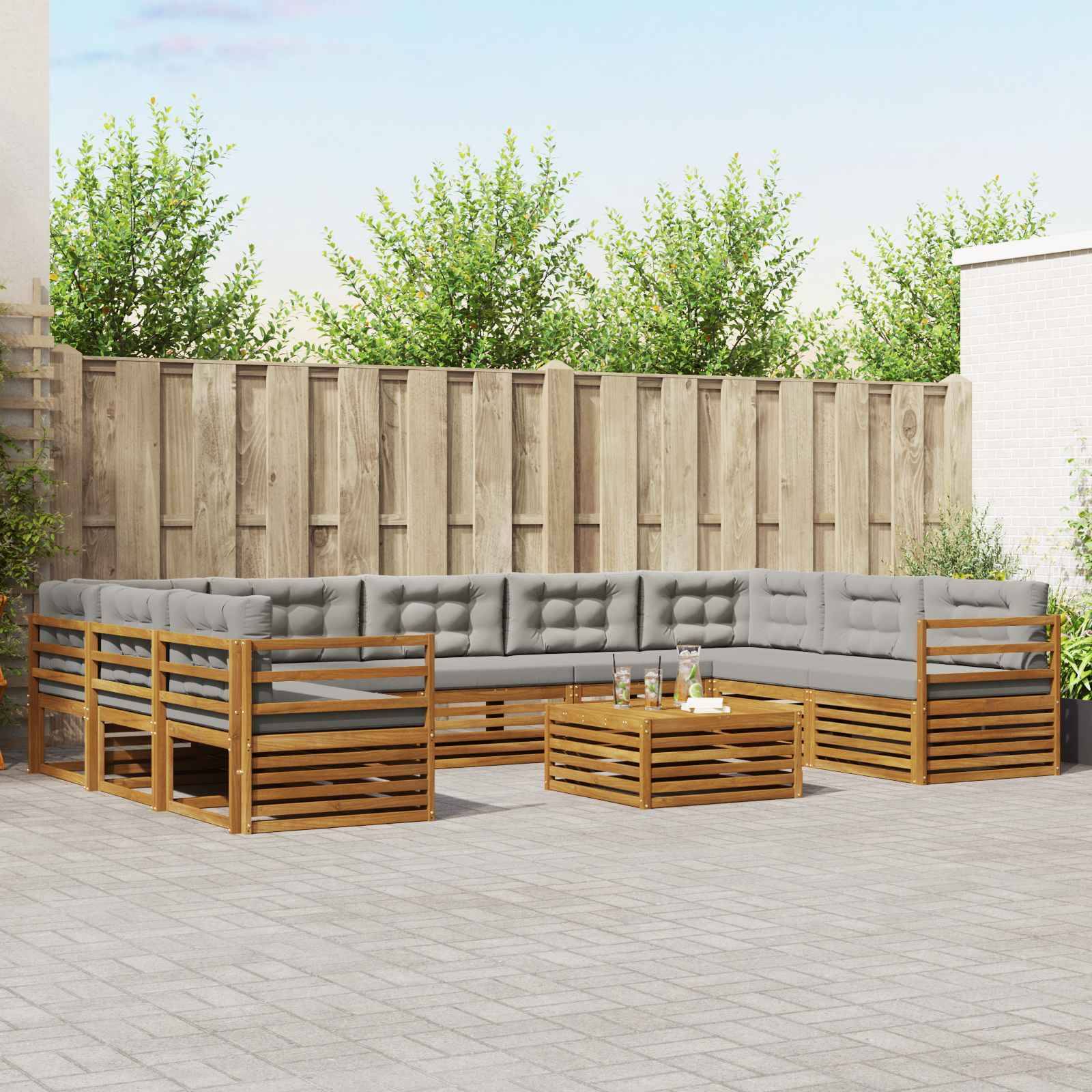 vidaXL Outdoor-Sofagarnitur mit Kissen 10 pcs Natürlich und Hellgrau