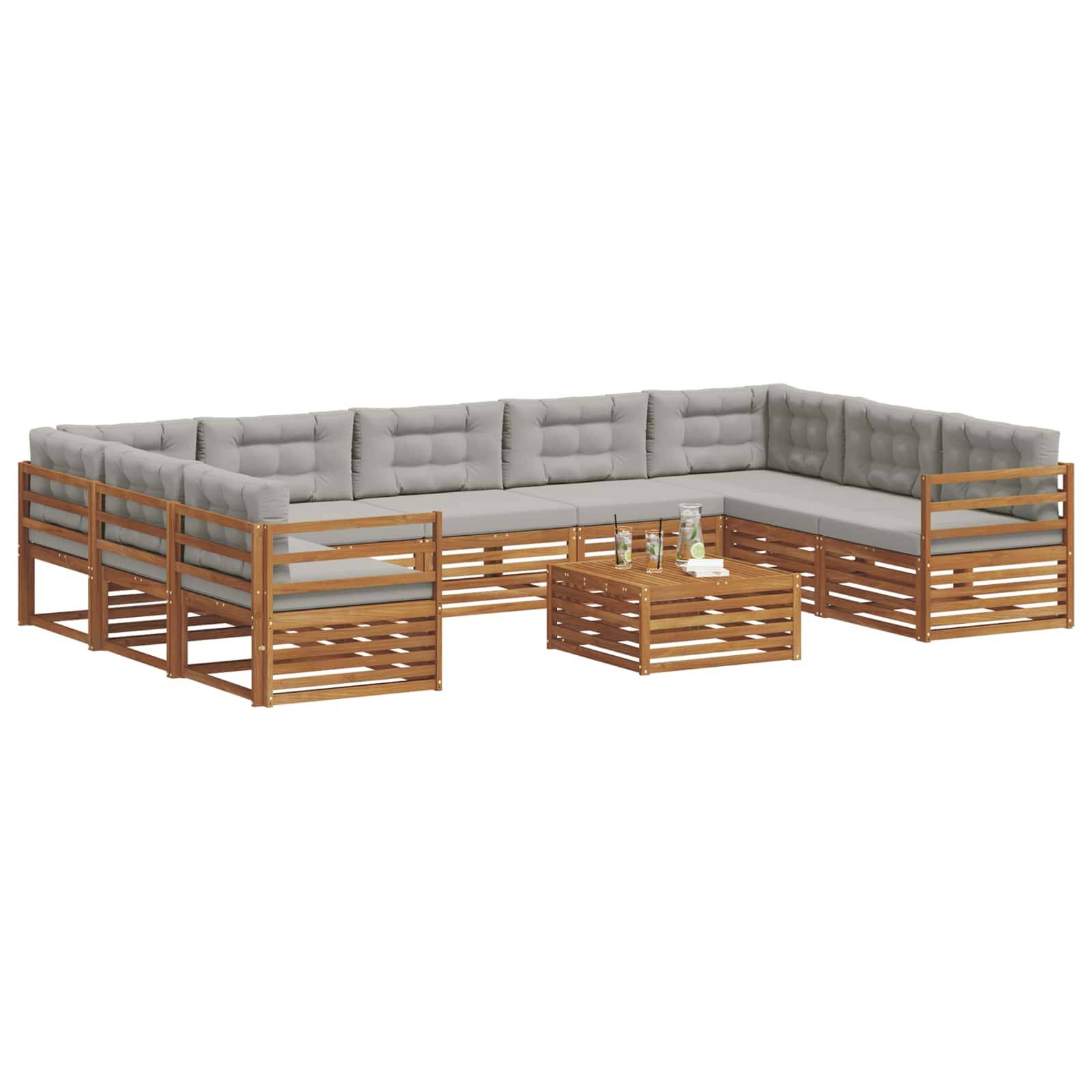 vidaXL Outdoor-Sofagarnitur mit Kissen 10 pcs Natürlich und Hellgrau