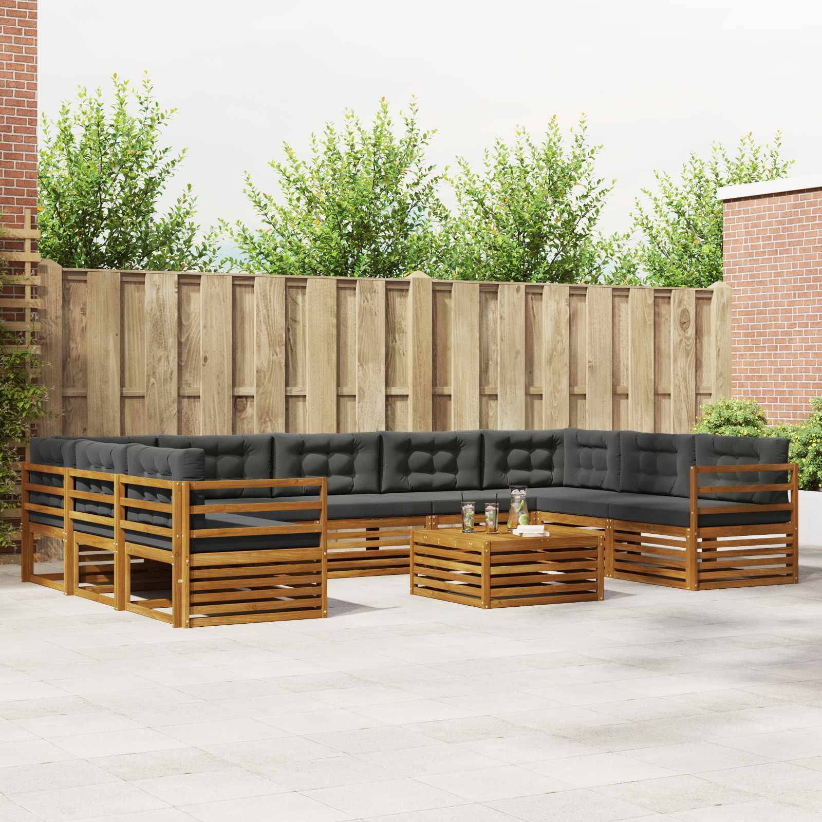 vidaXL Outdoor-Sofagarnitur mit Kissen 10 pcs Natur und Anthrazit