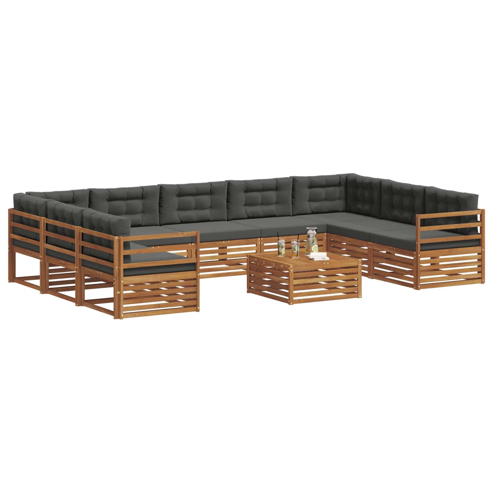 vidaXL Outdoor-Sofagarnitur mit Kissen 10 pcs Natur und Anthrazit