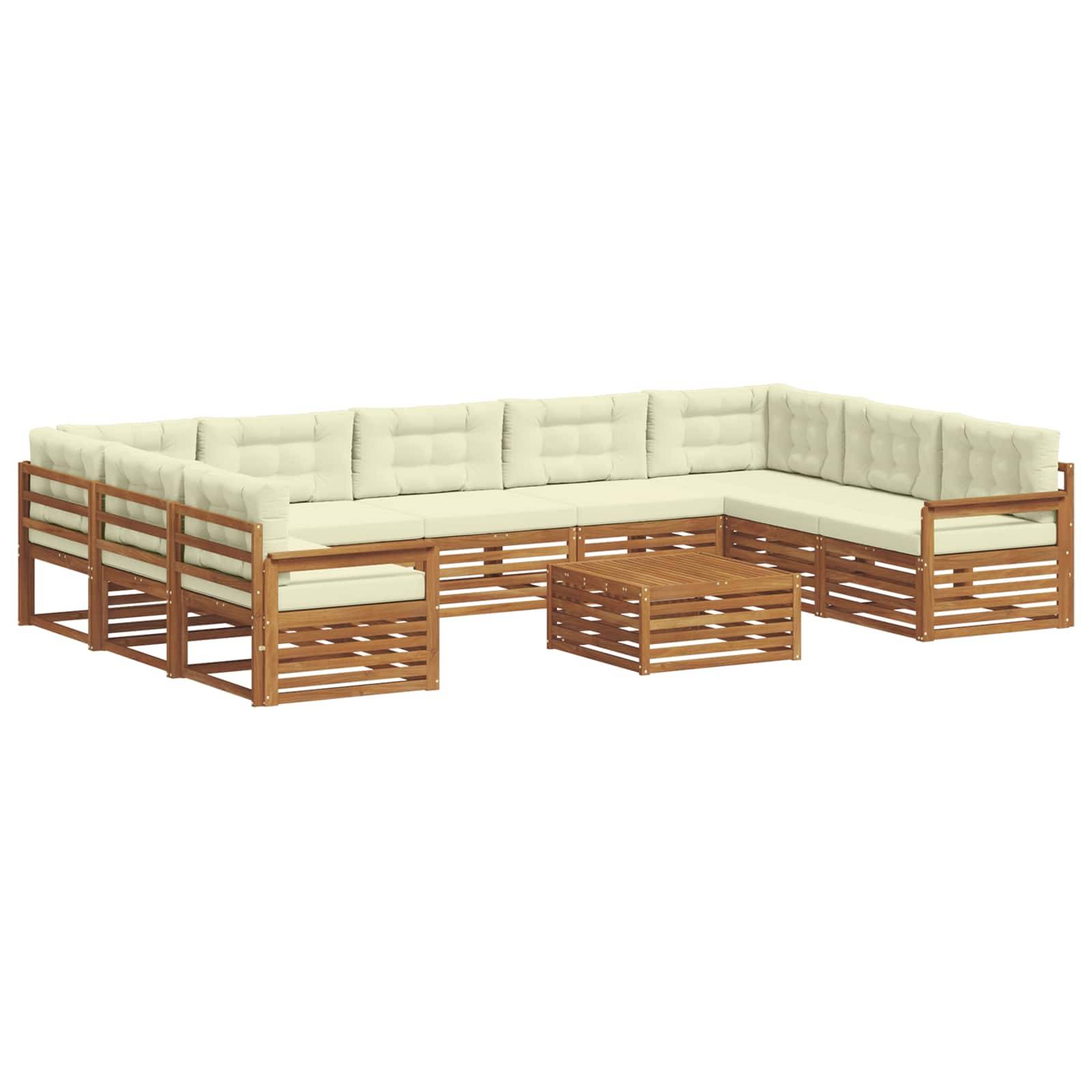 vidaXL Outdoor-Sofagarnitur 10 pcs Natur und Creme Massivholz Akazie