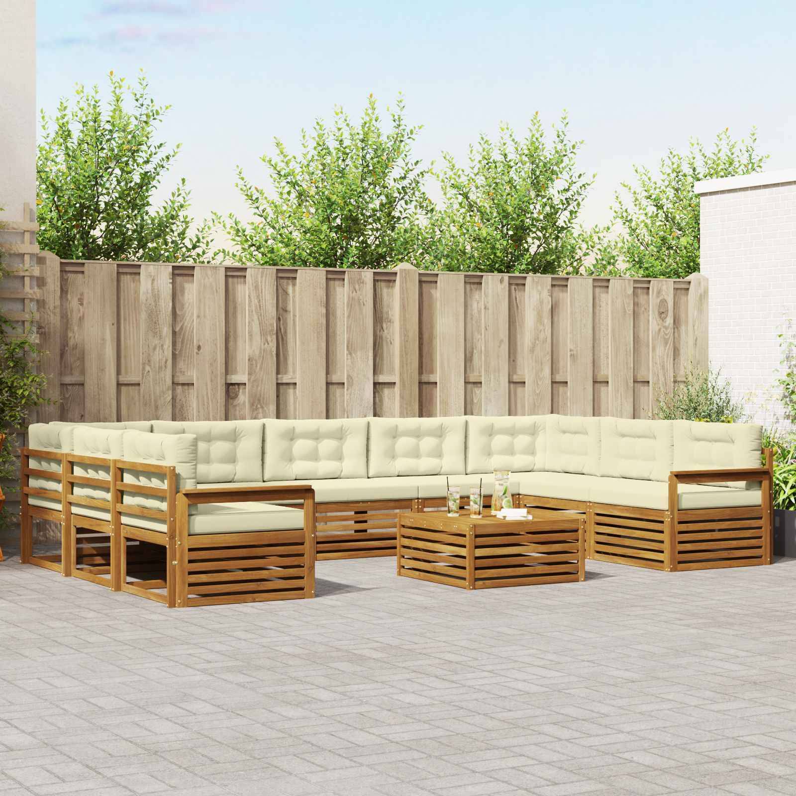 vidaXL Outdoor-Sofagarnitur 10 pcs Natur und Creme Massivholz Akazie