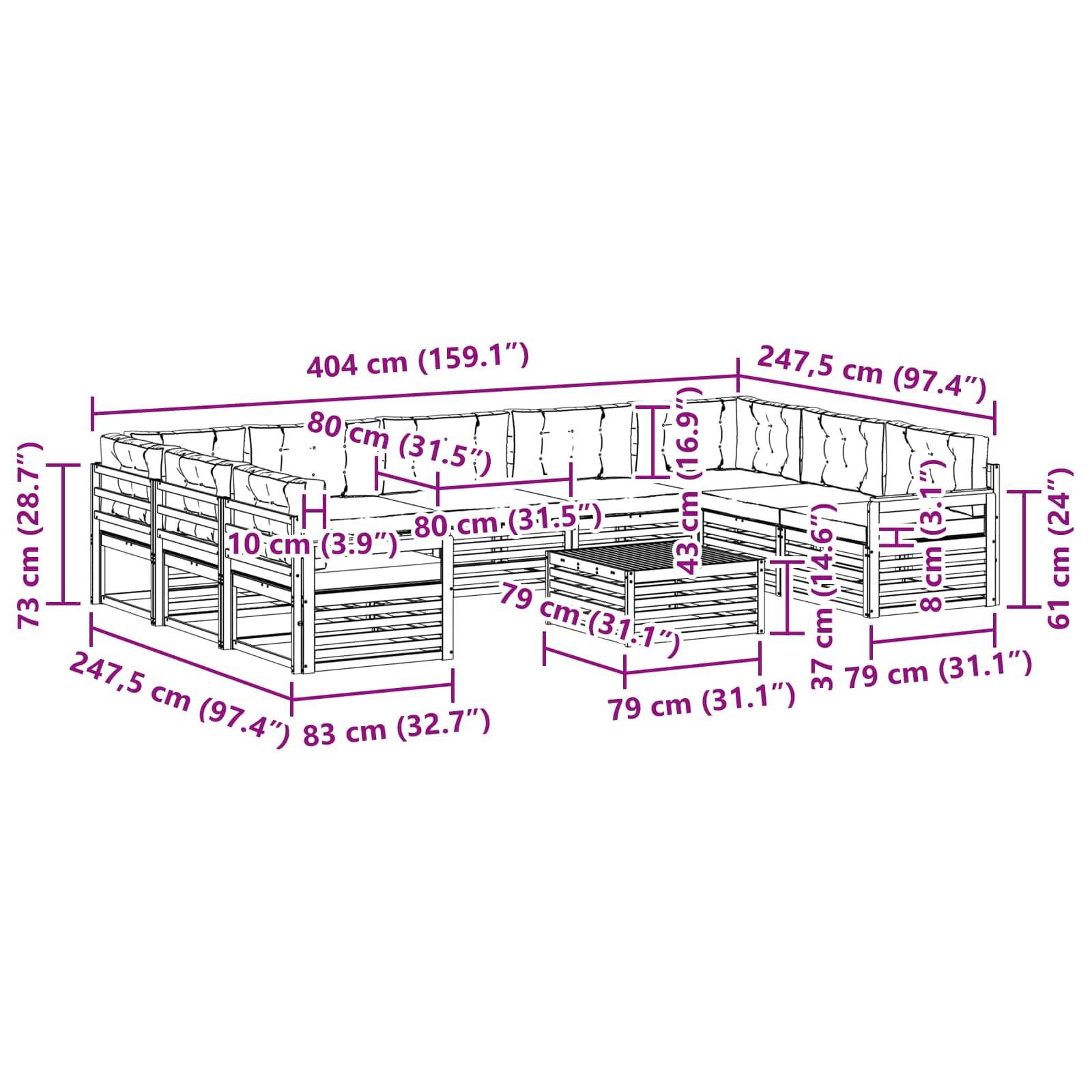 vidaXL Outdoor-Sofagarnitur 10 pcs Weiß und Creme Massivholz Akazie