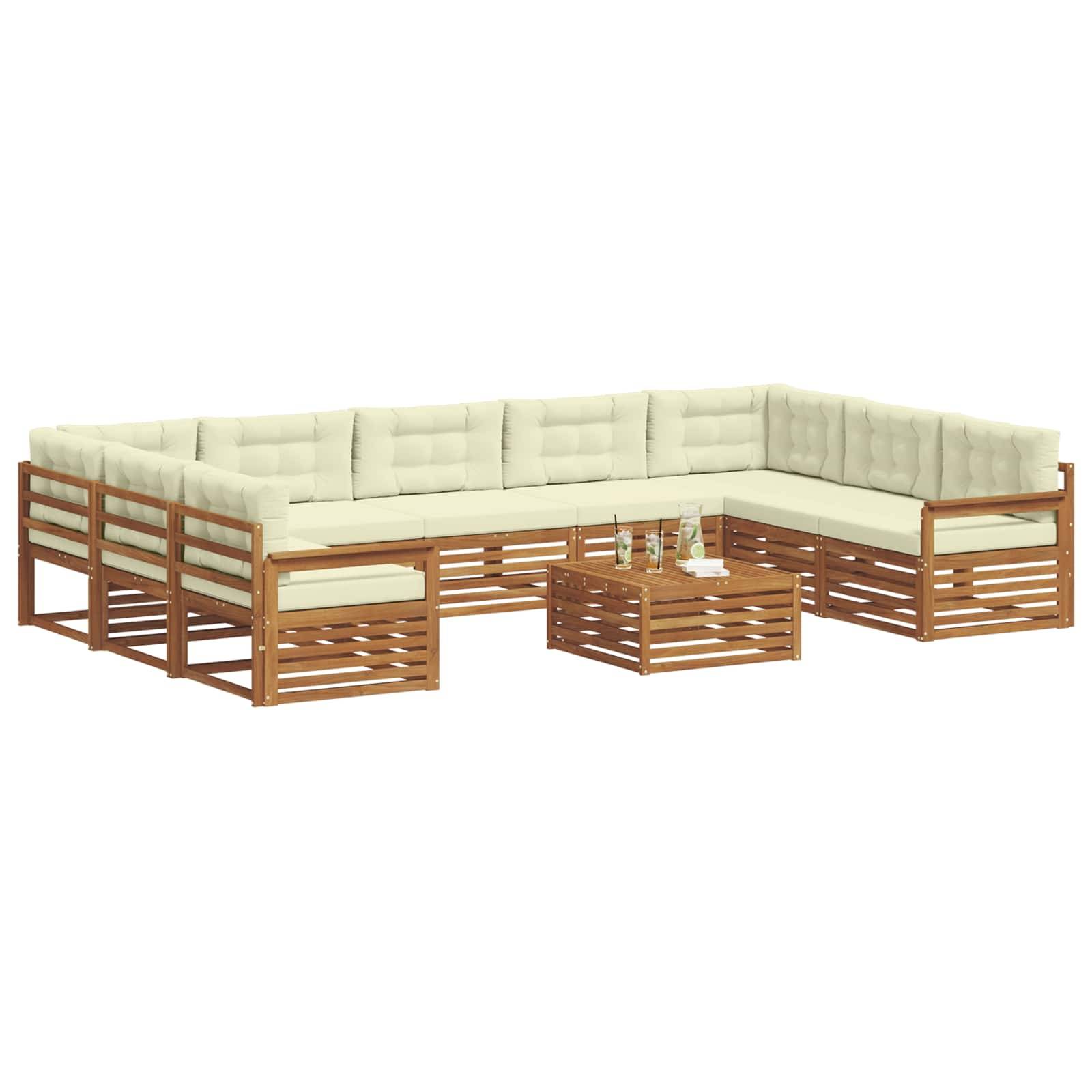 vidaXL Outdoor-Sofagarnitur 10 pcs Natur und Creme Massivholz Akazie