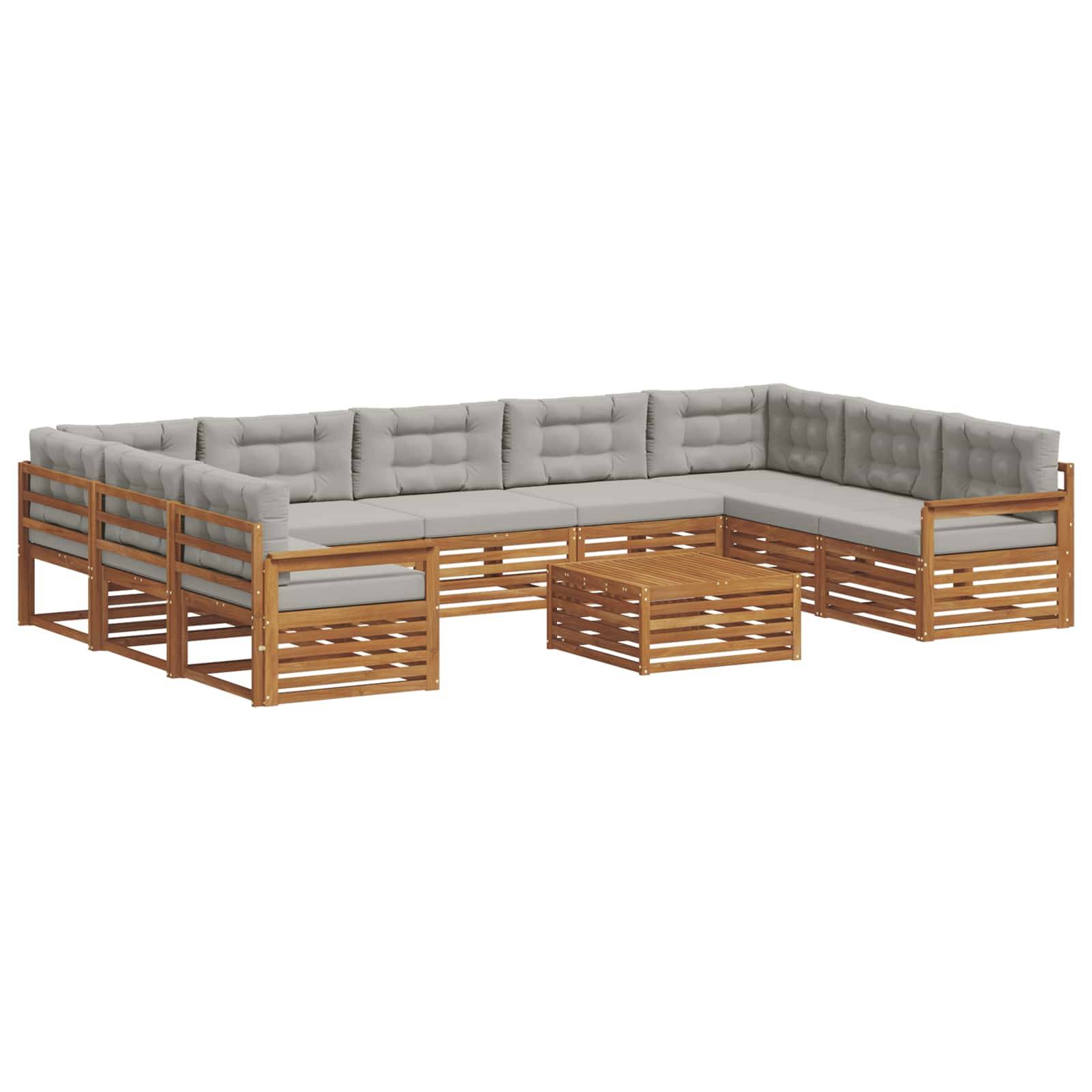 vidaXL Outdoor-Sofagarnitur mit Kissen 10 pcs Natürlich und Hellgrau