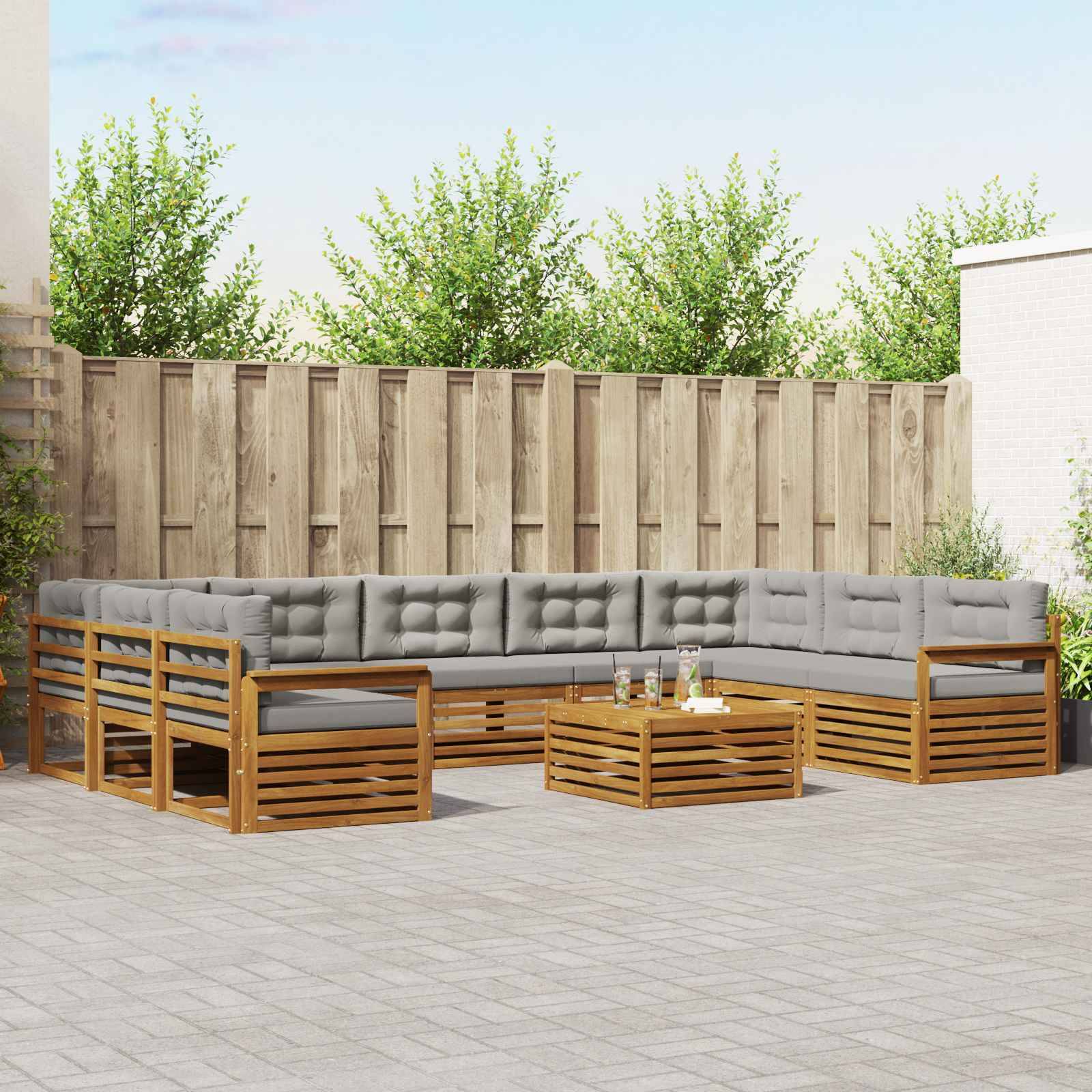 vidaXL Outdoor-Sofagarnitur mit Kissen 10 pcs Natürlich und Hellgrau