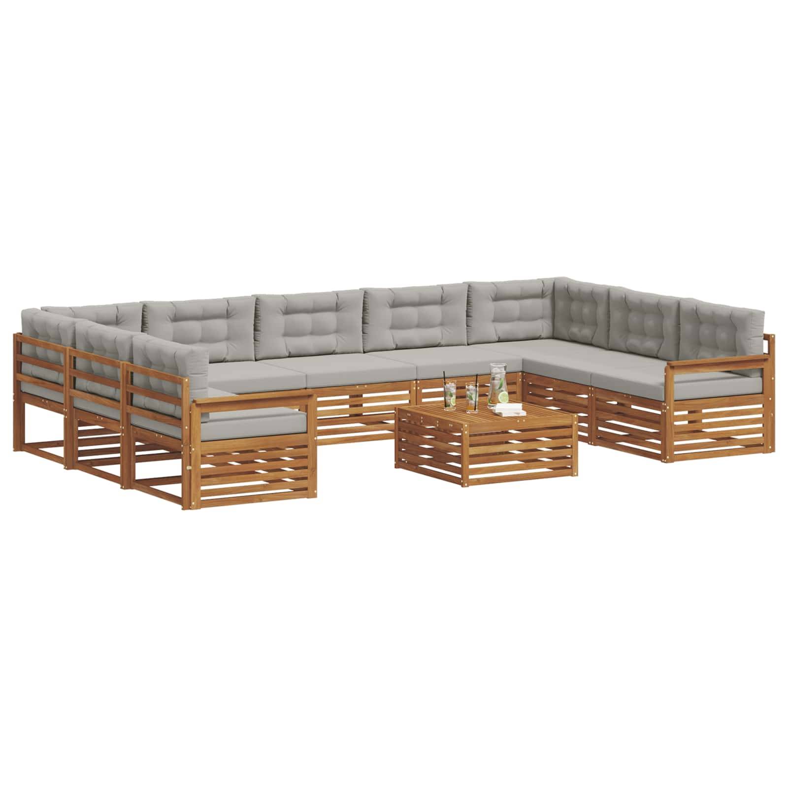 vidaXL Outdoor-Sofagarnitur mit Kissen 10 pcs Natürlich und Hellgrau
