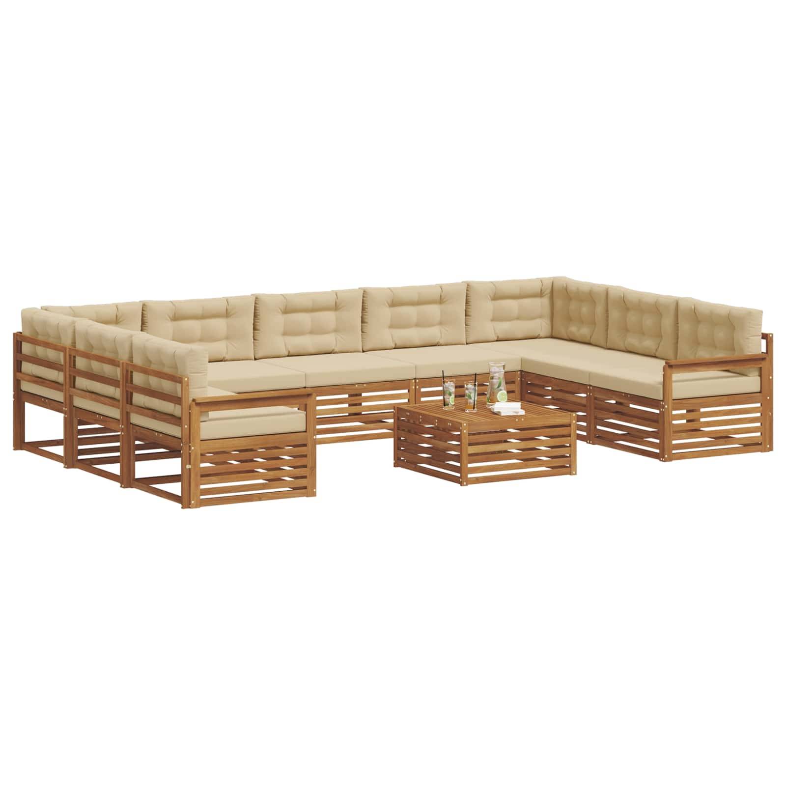 vidaXL Outdoor-Sofagarnitur 10 pcs Natur und Beige Massivholz Akazie