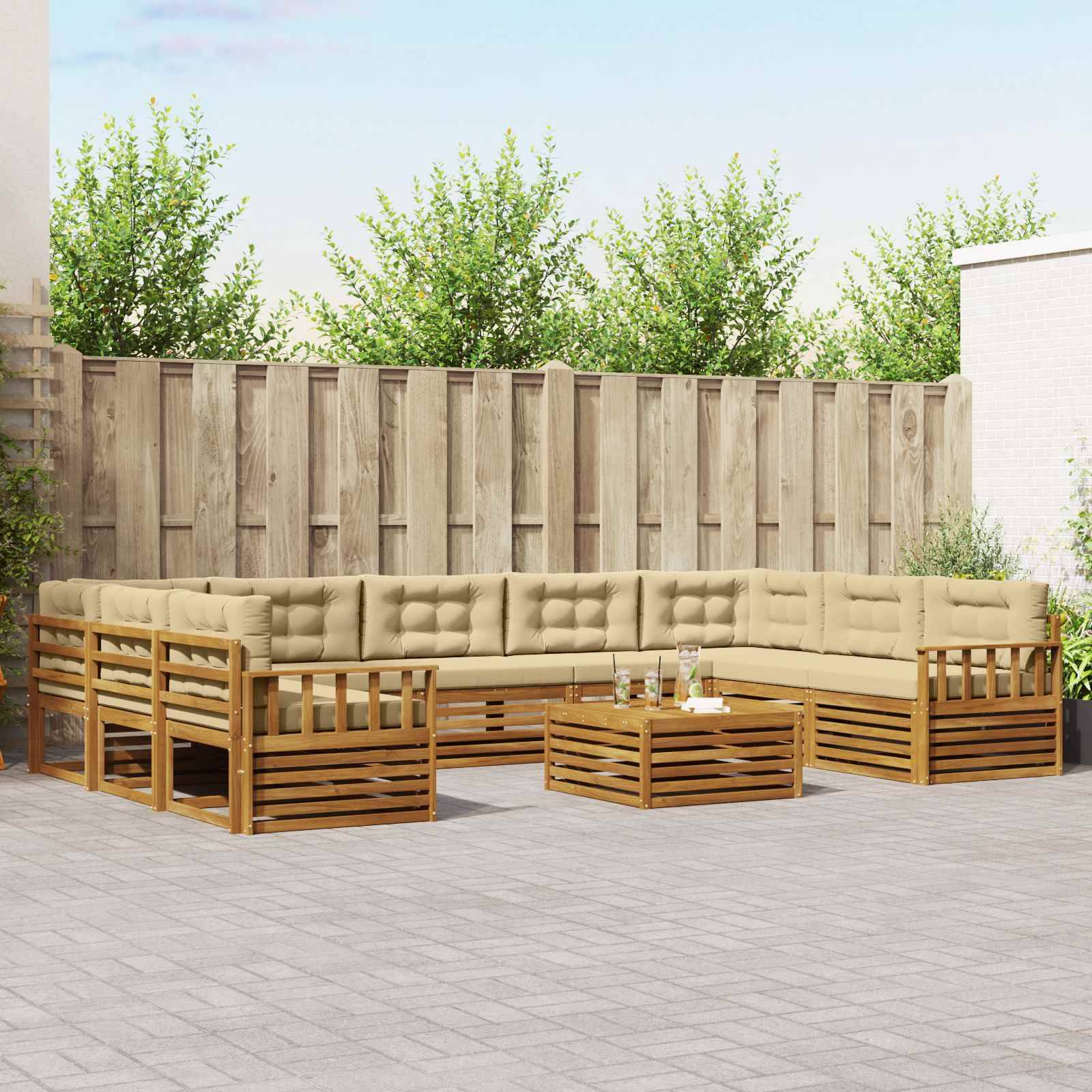 vidaXL Outdoor-Sofagarnitur 10 pcs Natur und Beige Massivholz Akazie