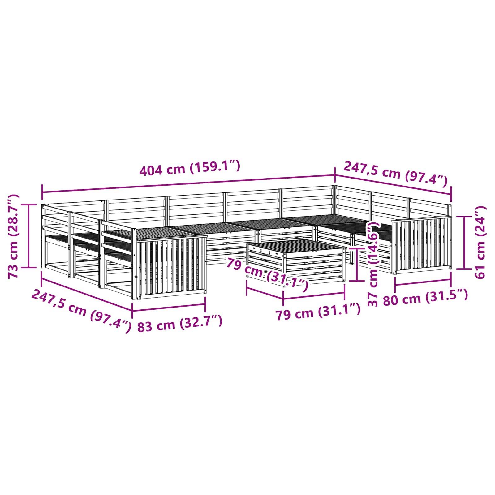 vidaXL Outdoor-Sofagarnitur 10 pcs Natur Massivholz Akazie
