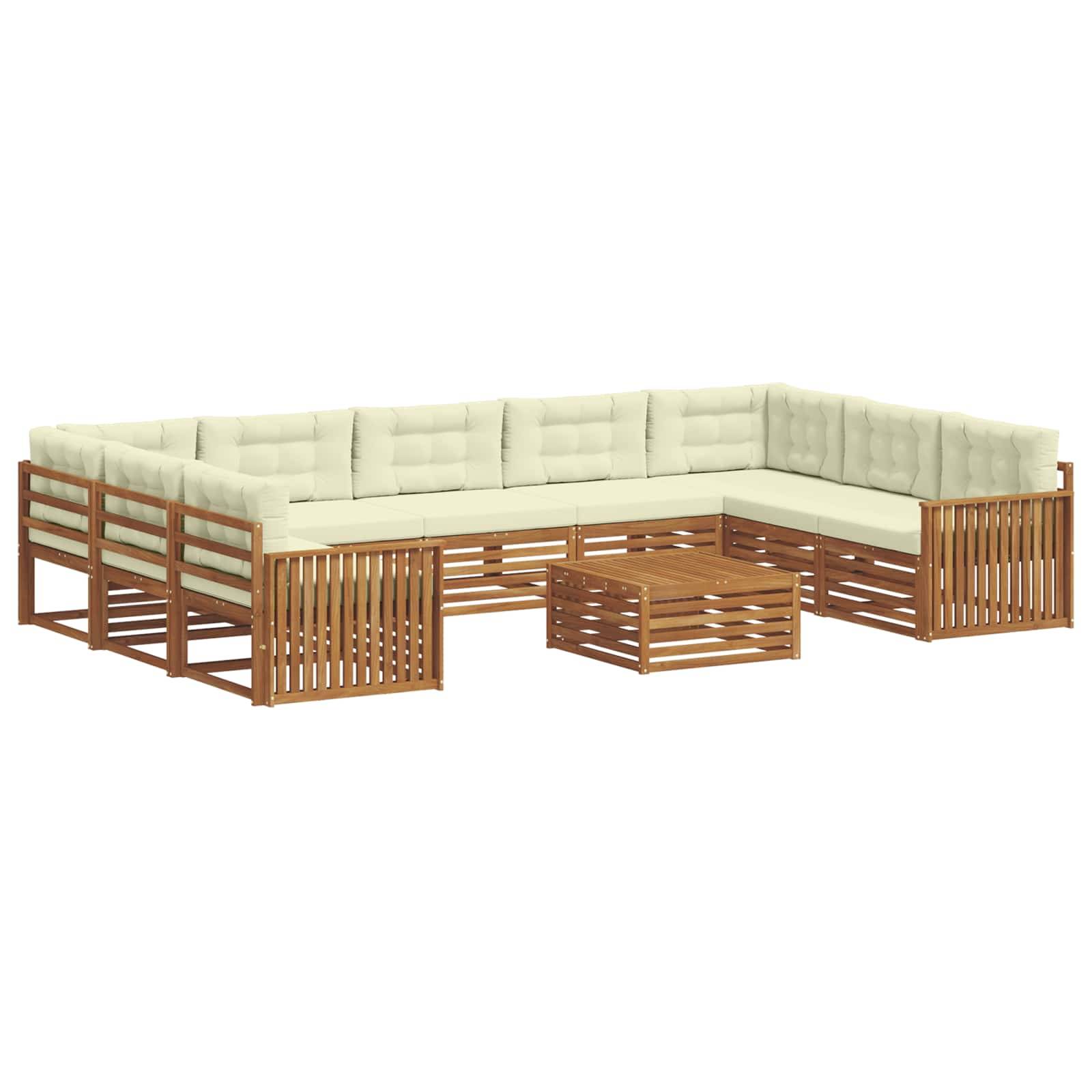 vidaXL Outdoor-Sofagarnitur 10 pcs Natur und Creme Massivholz Akazie