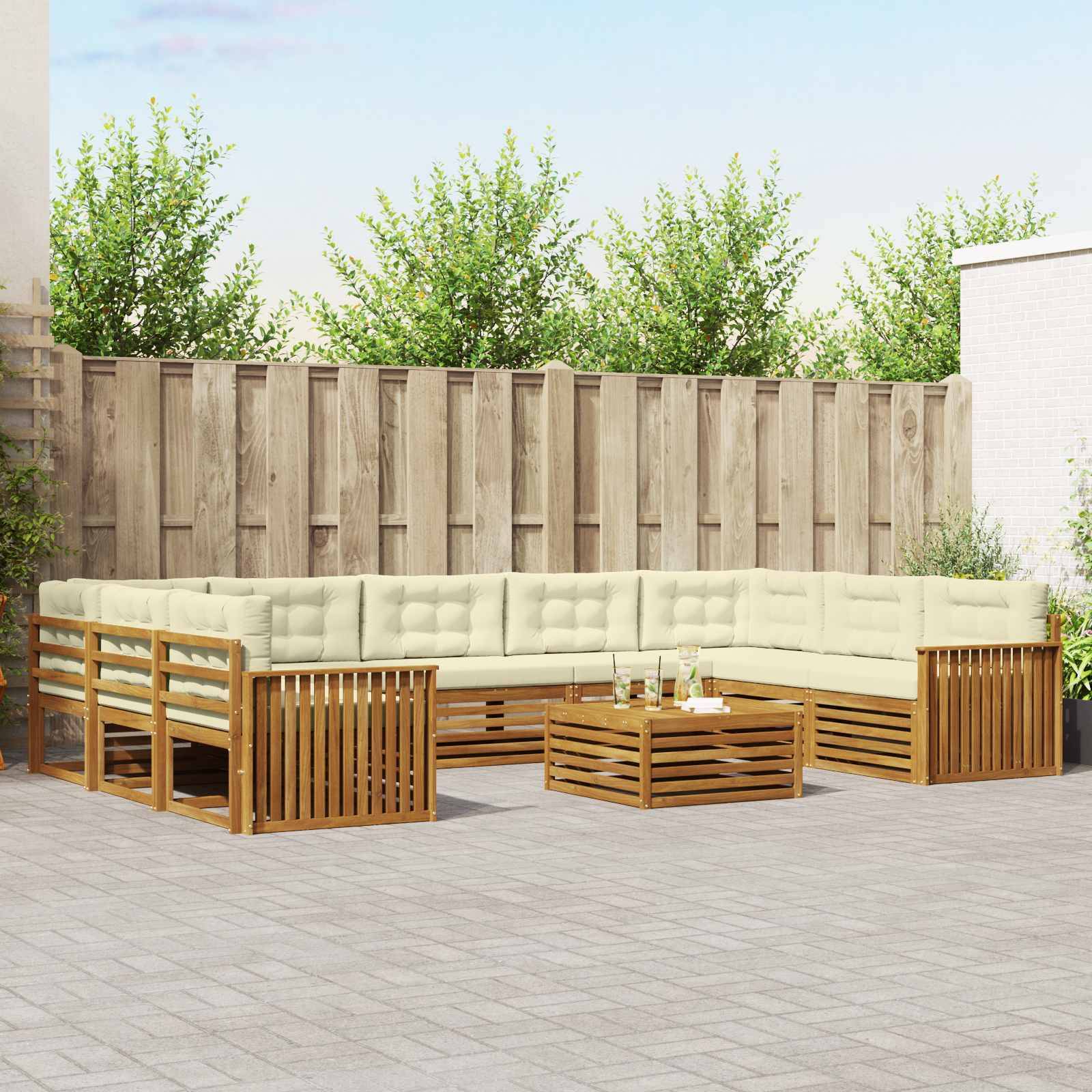vidaXL Outdoor-Sofagarnitur 10 pcs Natur und Creme Massivholz Akazie
