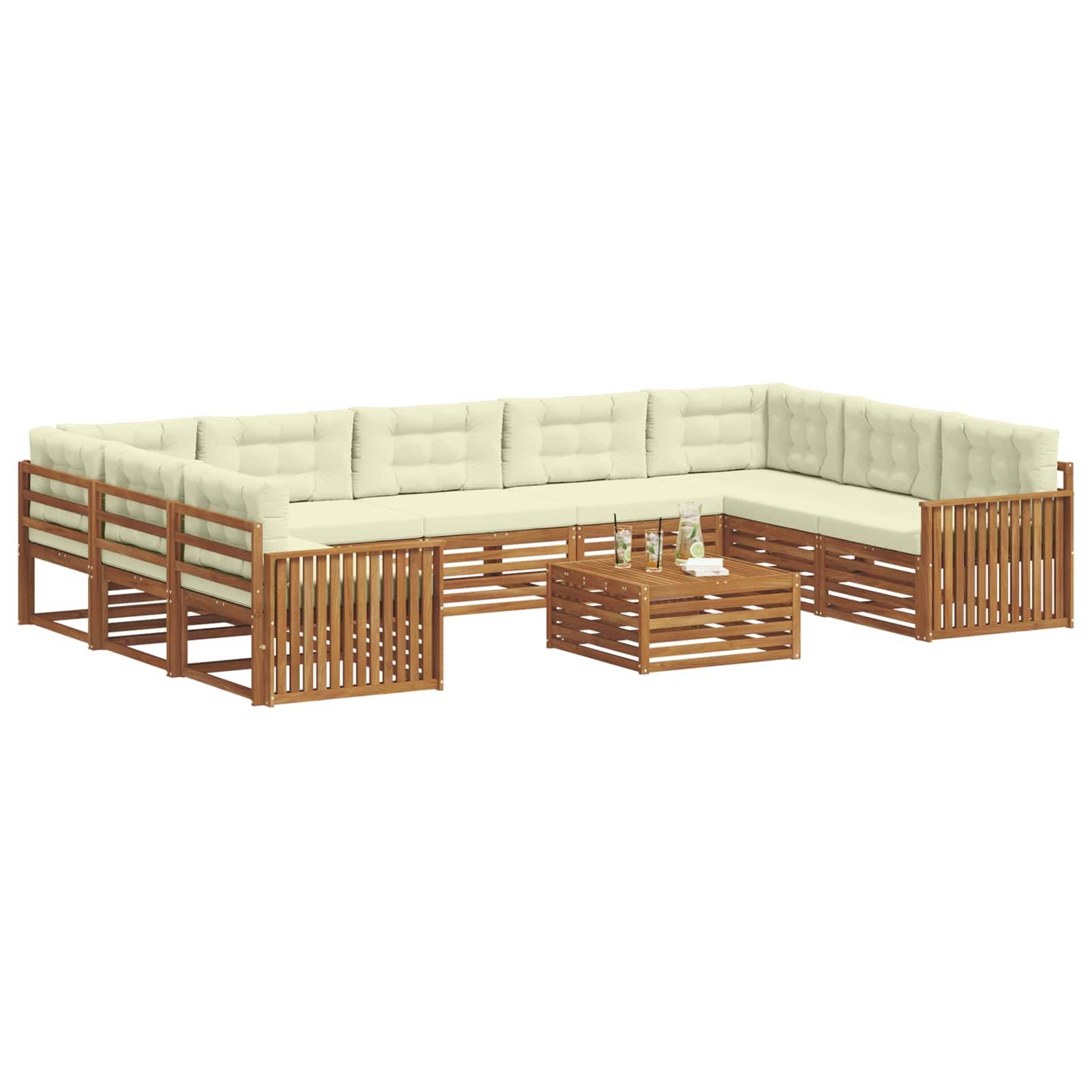 vidaXL Outdoor-Sofagarnitur 10 pcs Natur und Creme Massivholz Akazie
