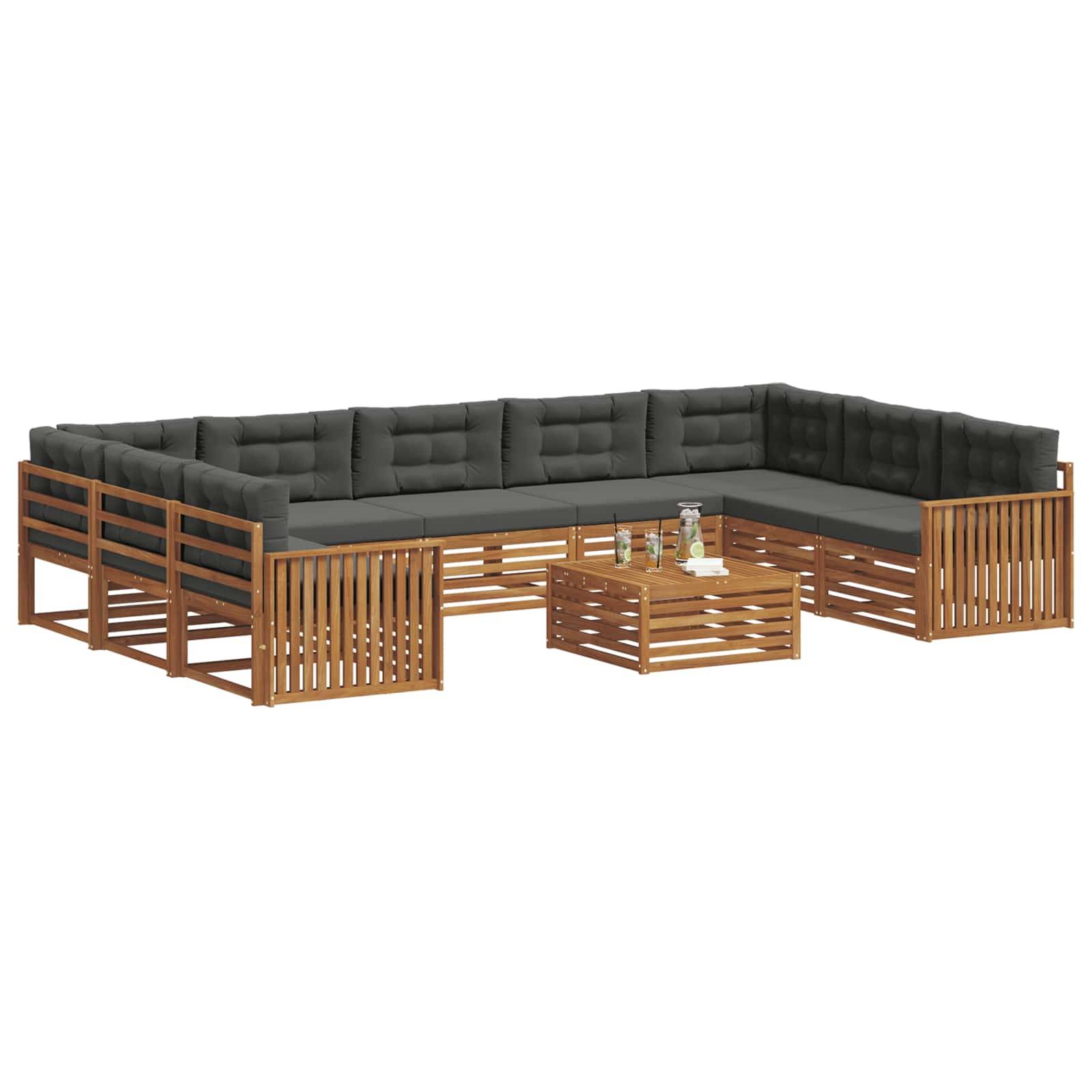 vidaXL Outdoor-Sofagarnitur mit Kissen 10 pcs Natur und Anthrazit