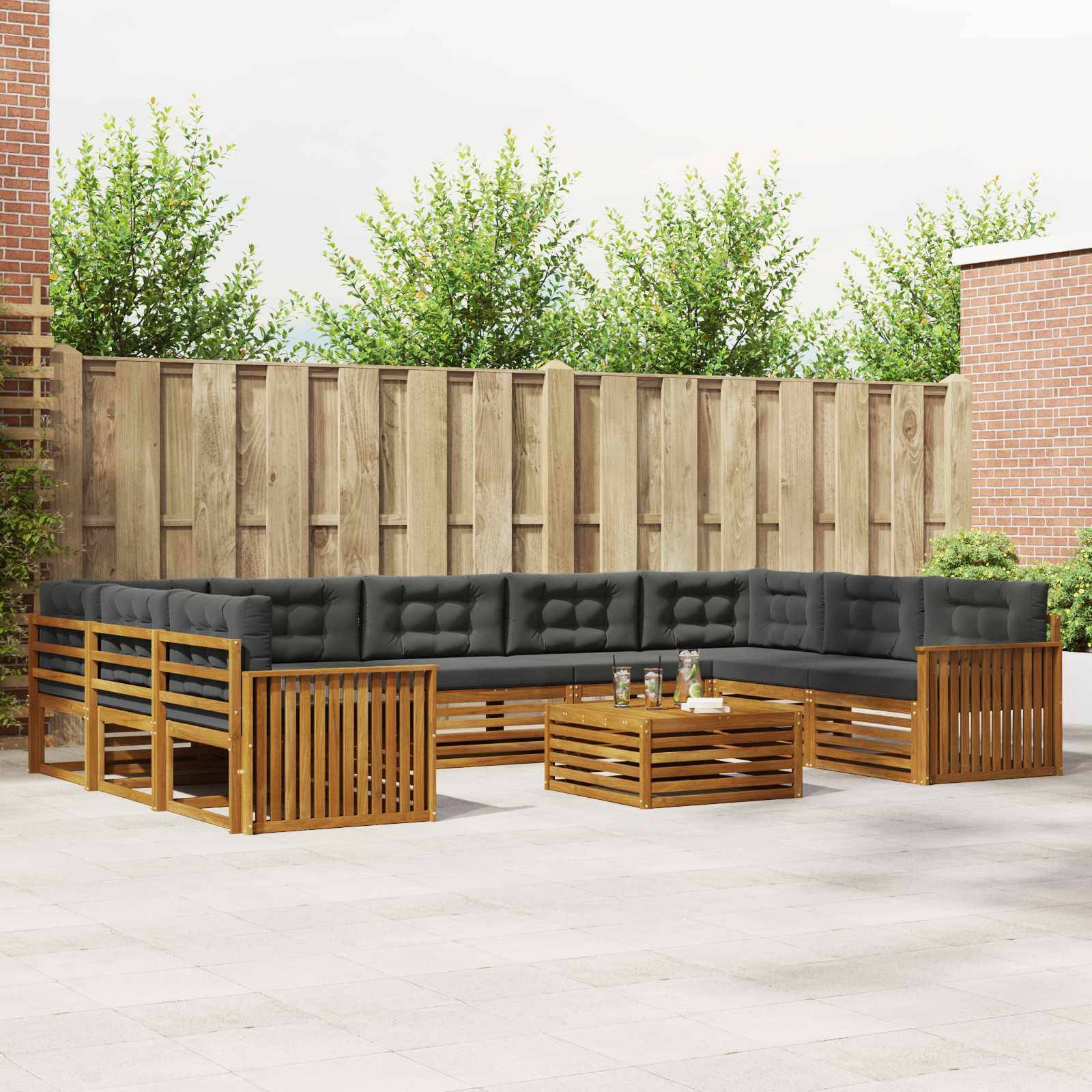 vidaXL Outdoor-Sofagarnitur mit Kissen 10 pcs Natur und Anthrazit
