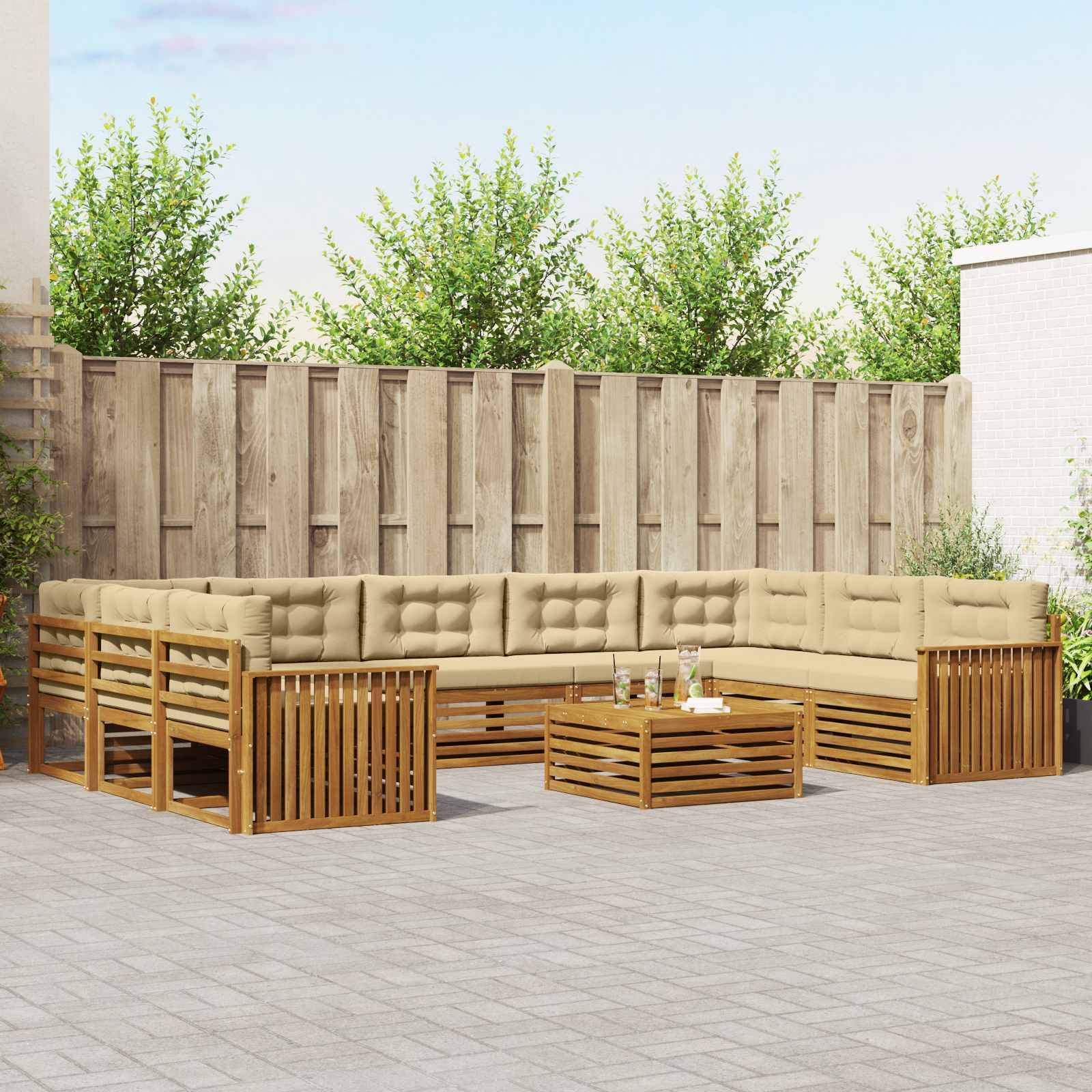 vidaXL Outdoor-Sofagarnitur 10 pcs Natur und Beige Massivholz Akazie