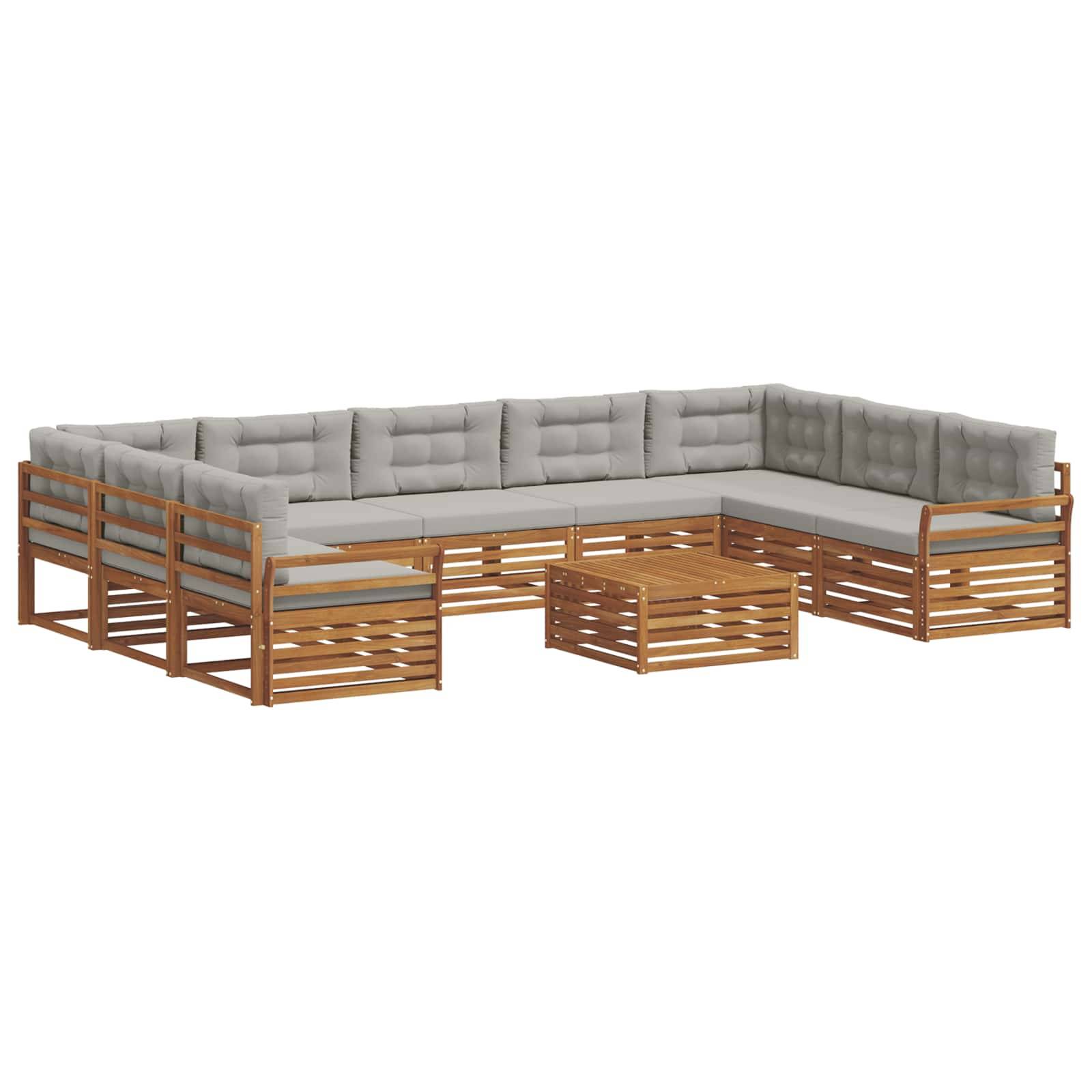 vidaXL Outdoor-Sofagarnitur mit Kissen 10 pcs Natürlich und Hellgrau