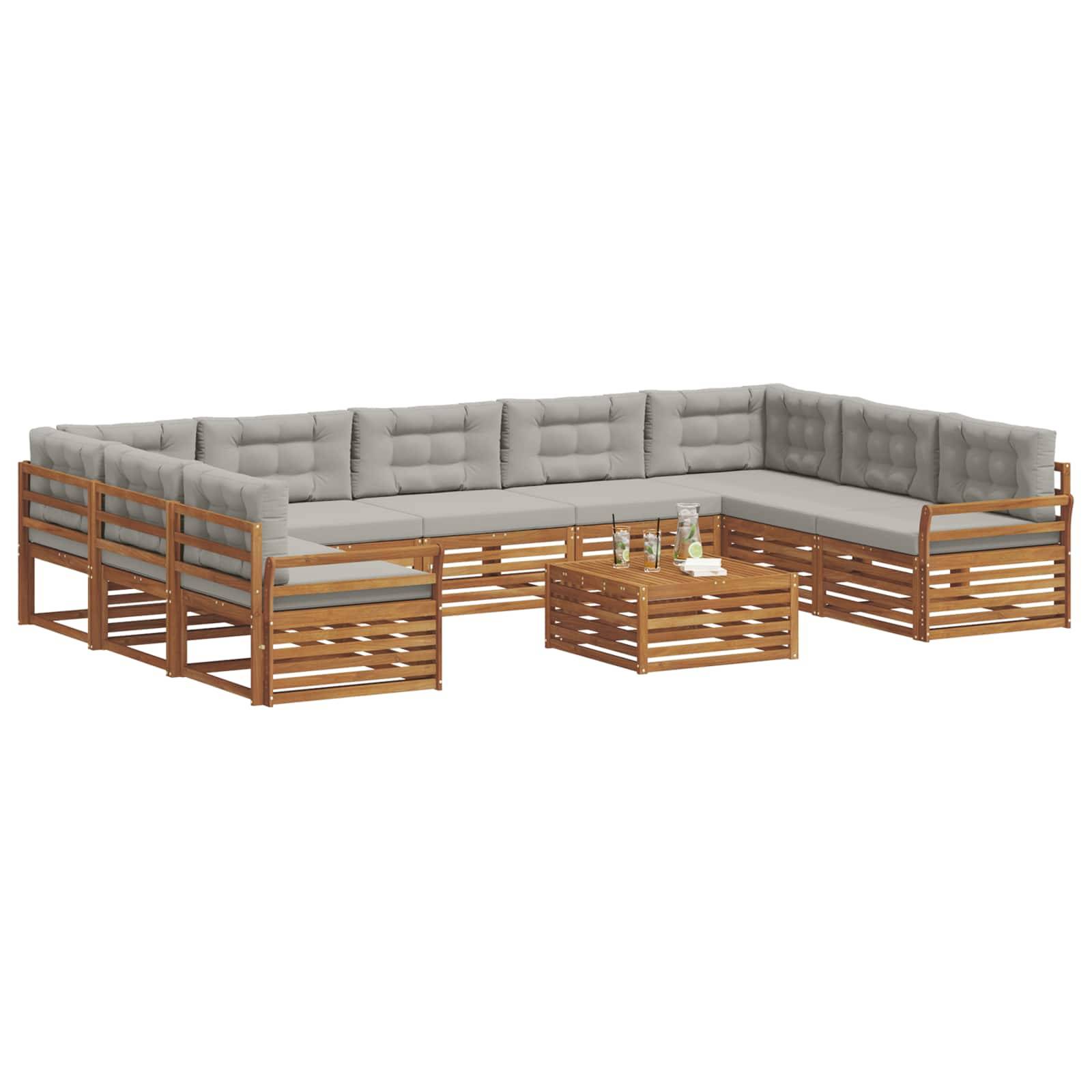 vidaXL Outdoor-Sofagarnitur mit Kissen 10 pcs Natürlich und Hellgrau