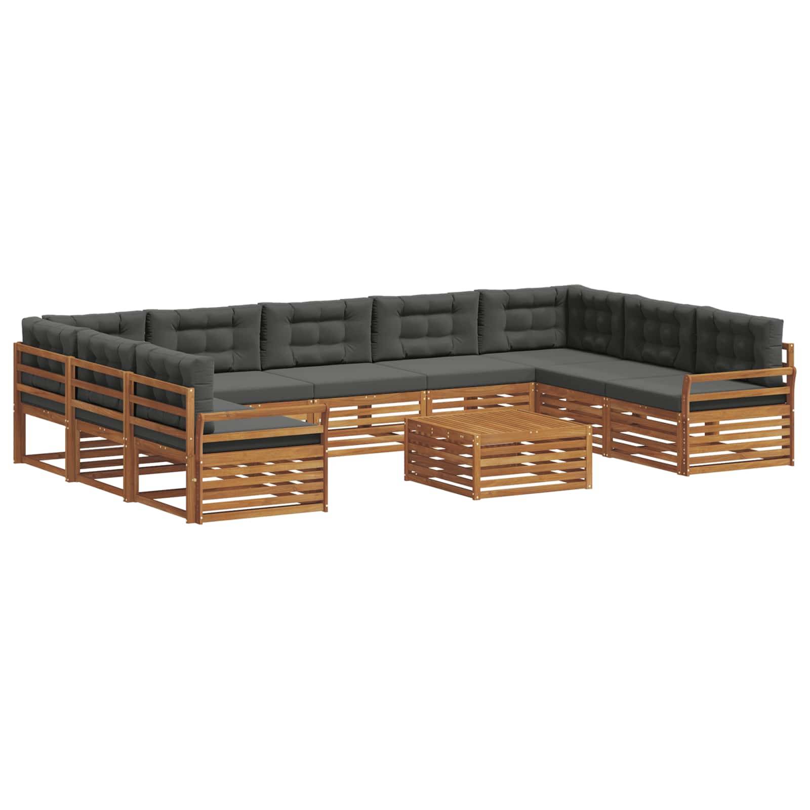 vidaXL Outdoor-Sofagarnitur mit Kissen 10 pcs Natur und Anthrazit