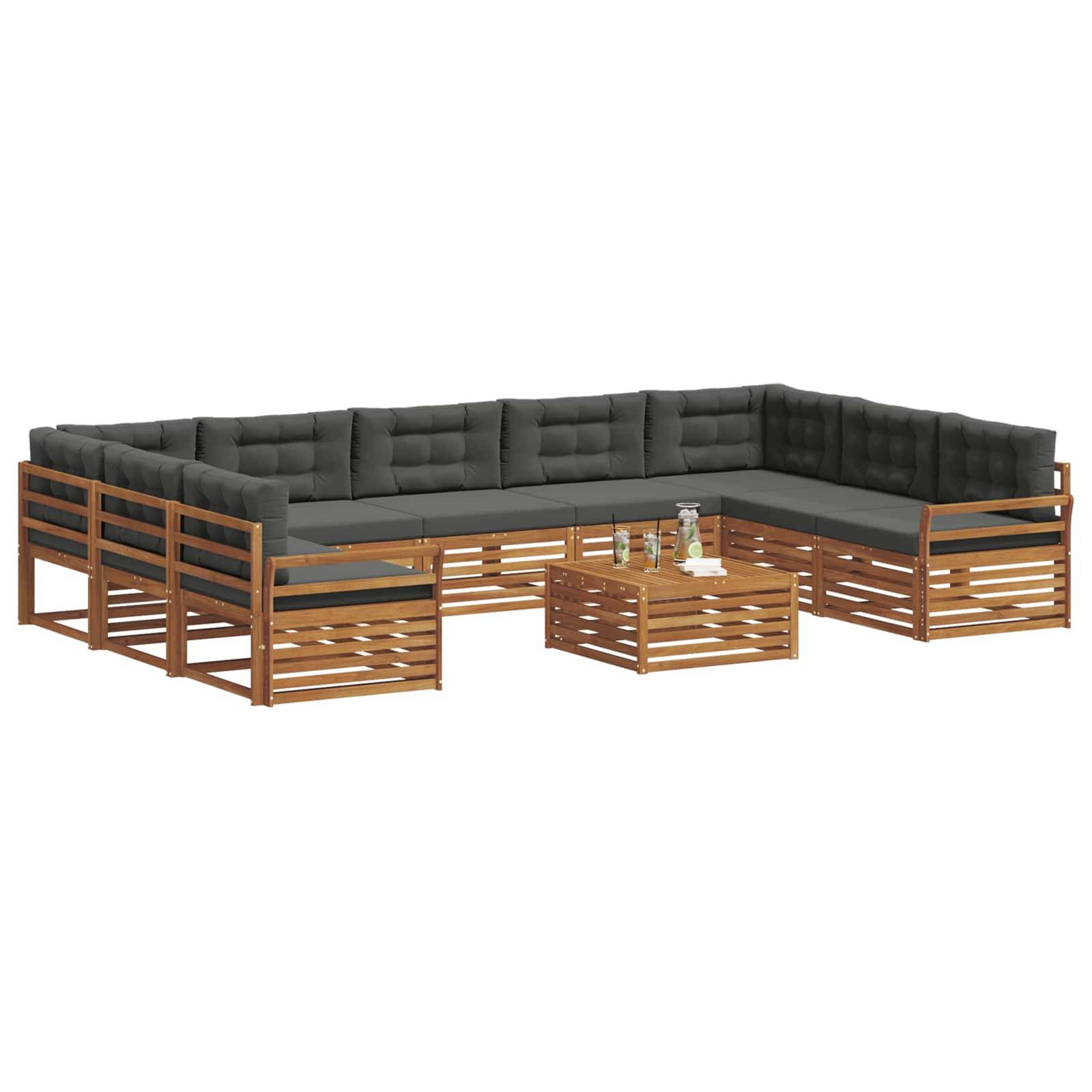 vidaXL Outdoor-Sofagarnitur mit Kissen 10 pcs Natur und Anthrazit