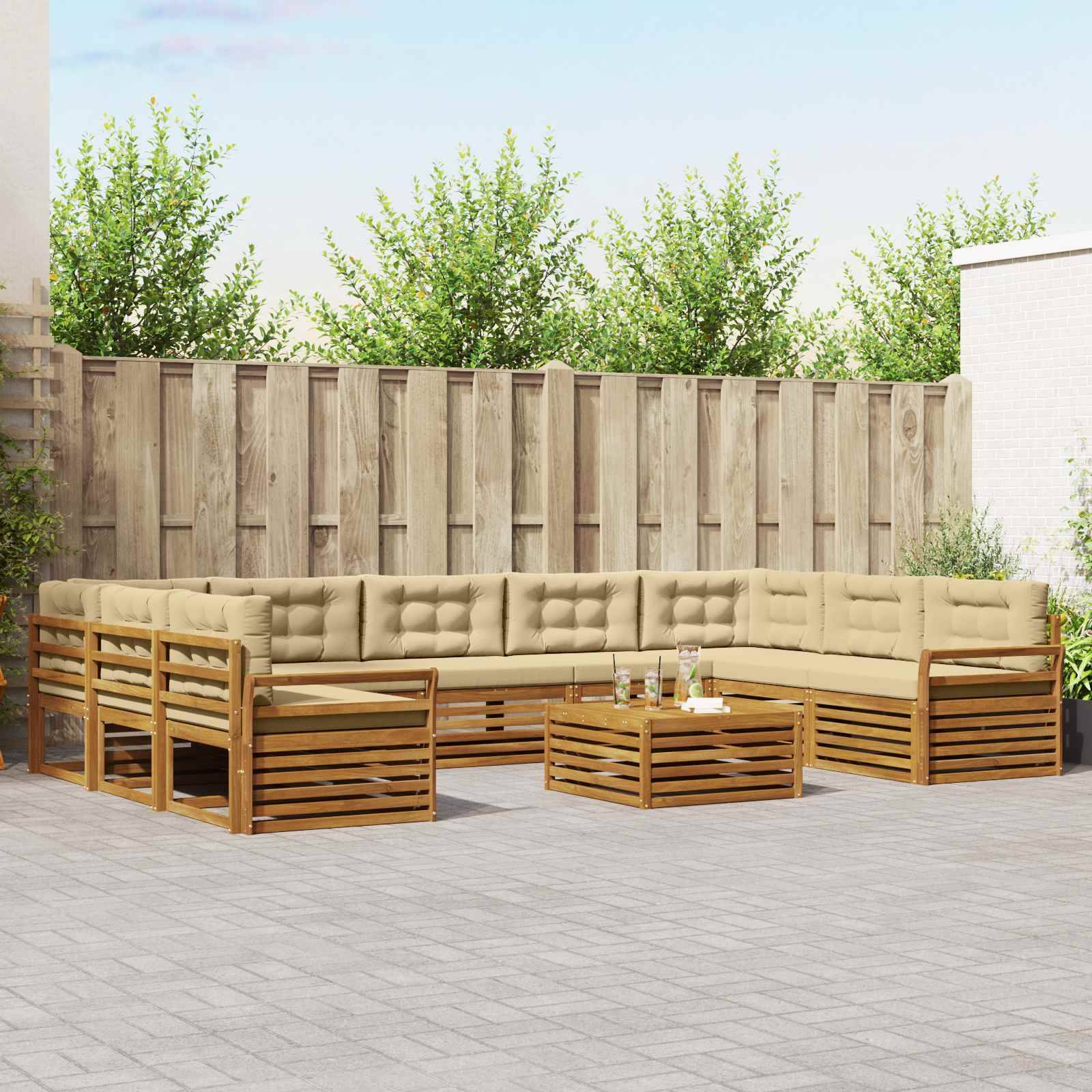 vidaXL Outdoor-Sofagarnitur 10 pcs Natur und Beige Massivholz Akazie