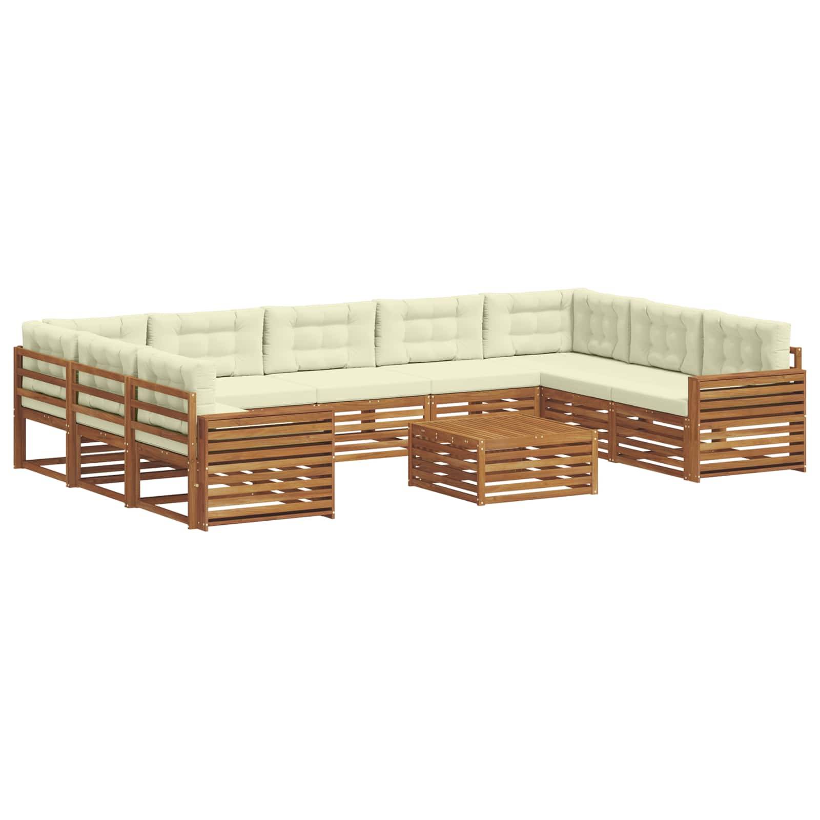 vidaXL Outdoor-Sofagarnitur 10 pcs Natur und Creme Massivholz Akazie