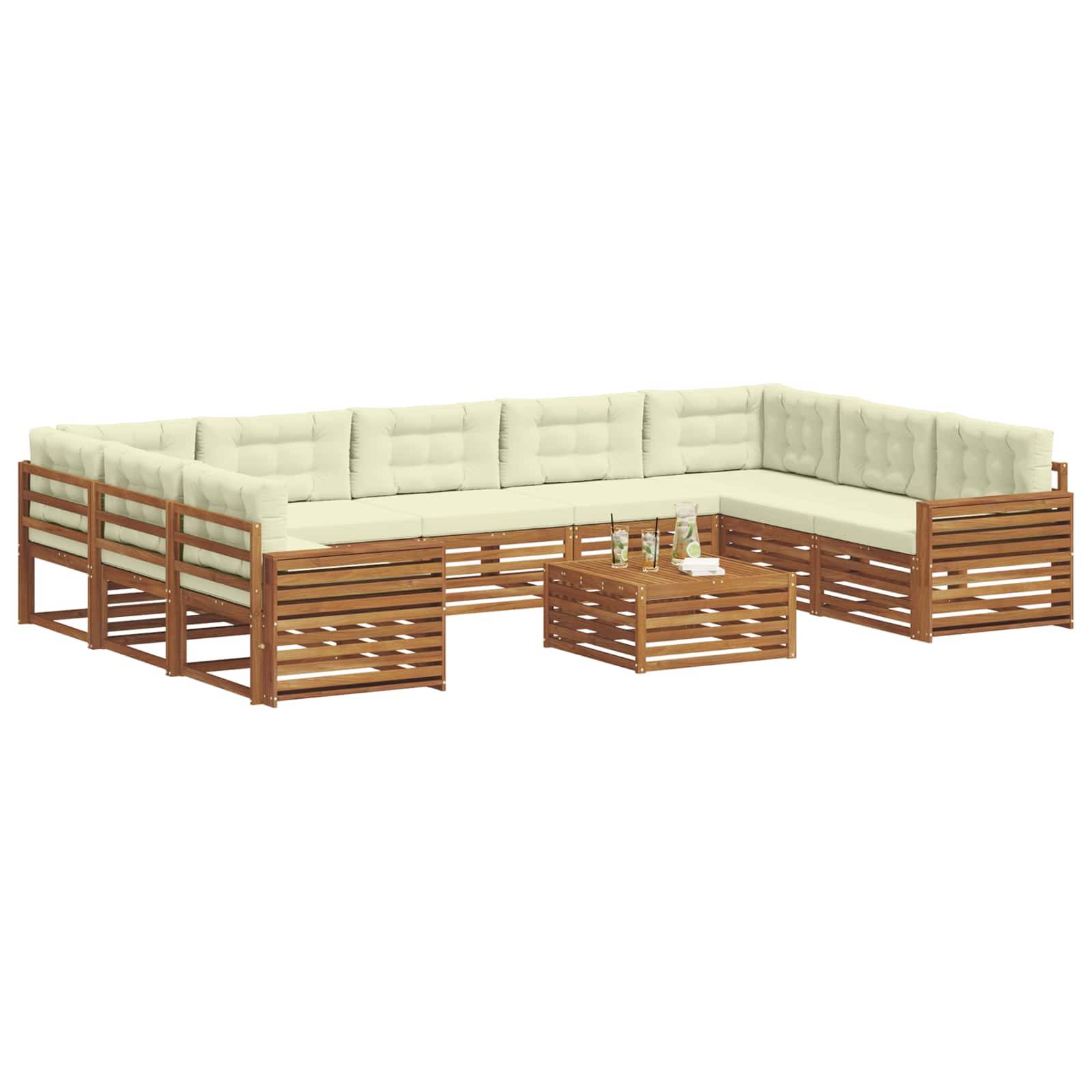 vidaXL Outdoor-Sofagarnitur 10 pcs Natur und Creme Massivholz Akazie
