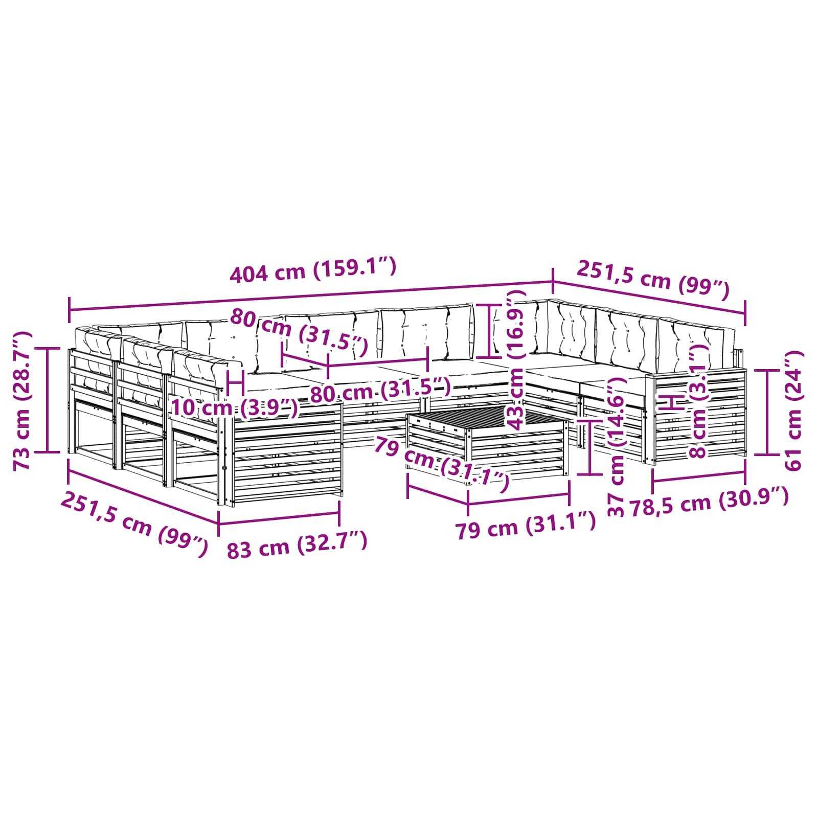 vidaXL Outdoor-Sofagarnitur 10 pcs Weiß und Creme Massivholz Akazie