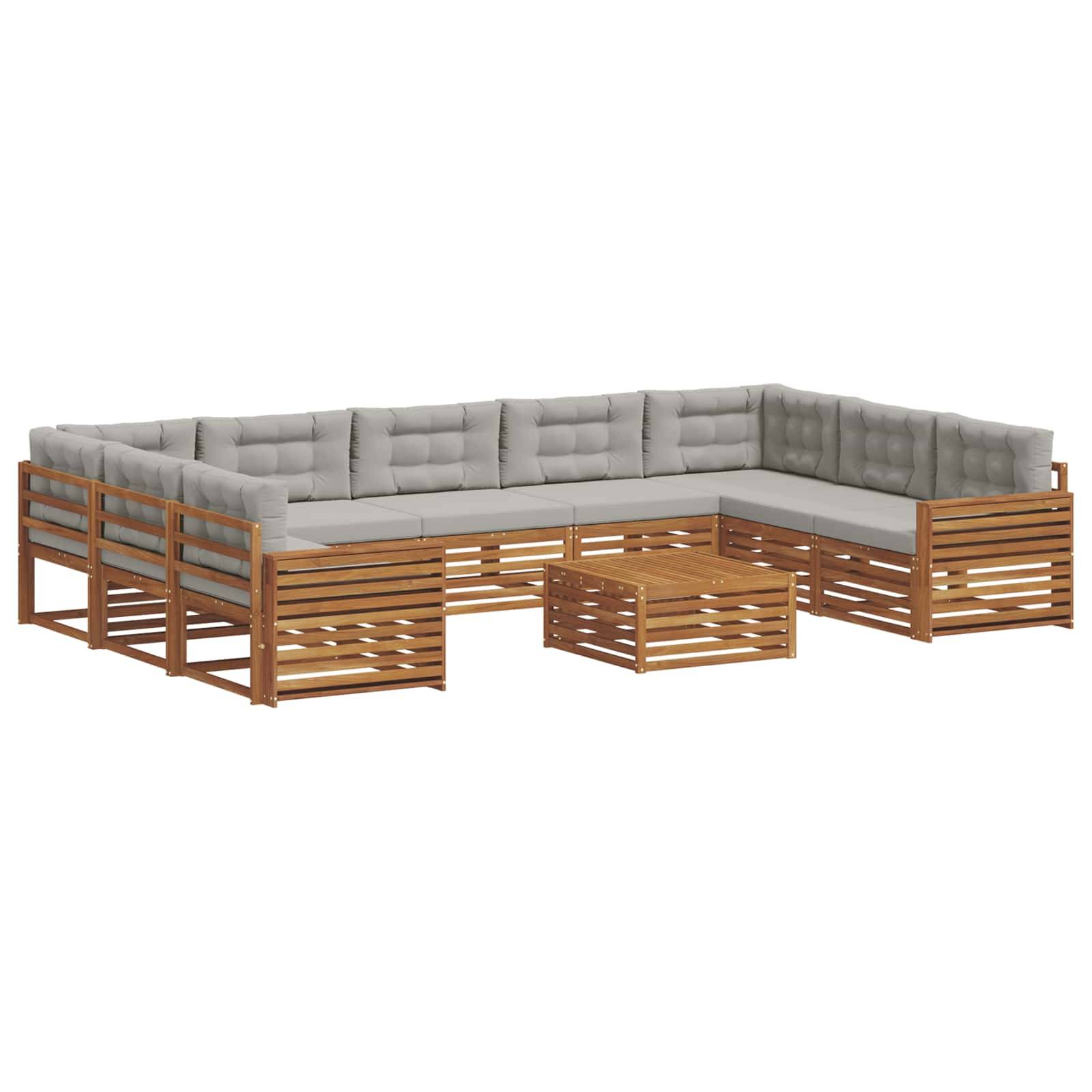 vidaXL Outdoor-Sofagarnitur mit Kissen 10 pcs Natürlich und Hellgrau