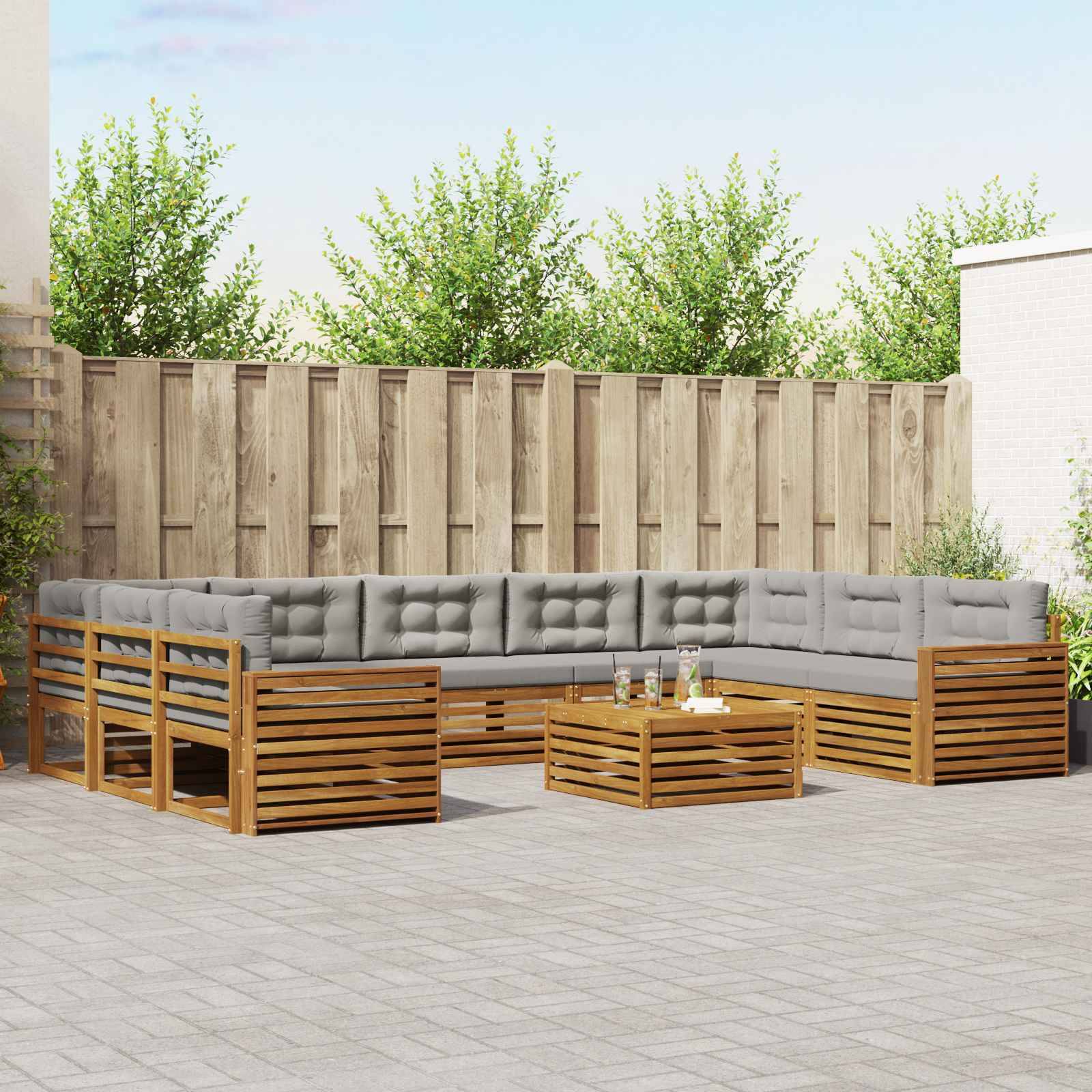 vidaXL Outdoor-Sofagarnitur mit Kissen 10 pcs Natürlich und Hellgrau